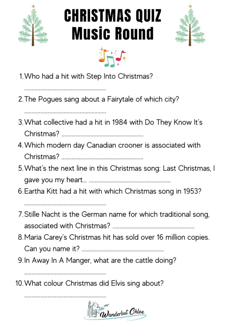 Christmas Carol Trivia Worksheets