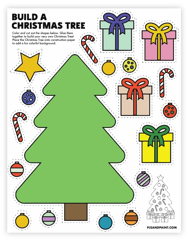 8 Free Printable Christmas Themed Cut And Paste Projects - Pjs And regarding Cut And Paste Christmas Tree Worksheets