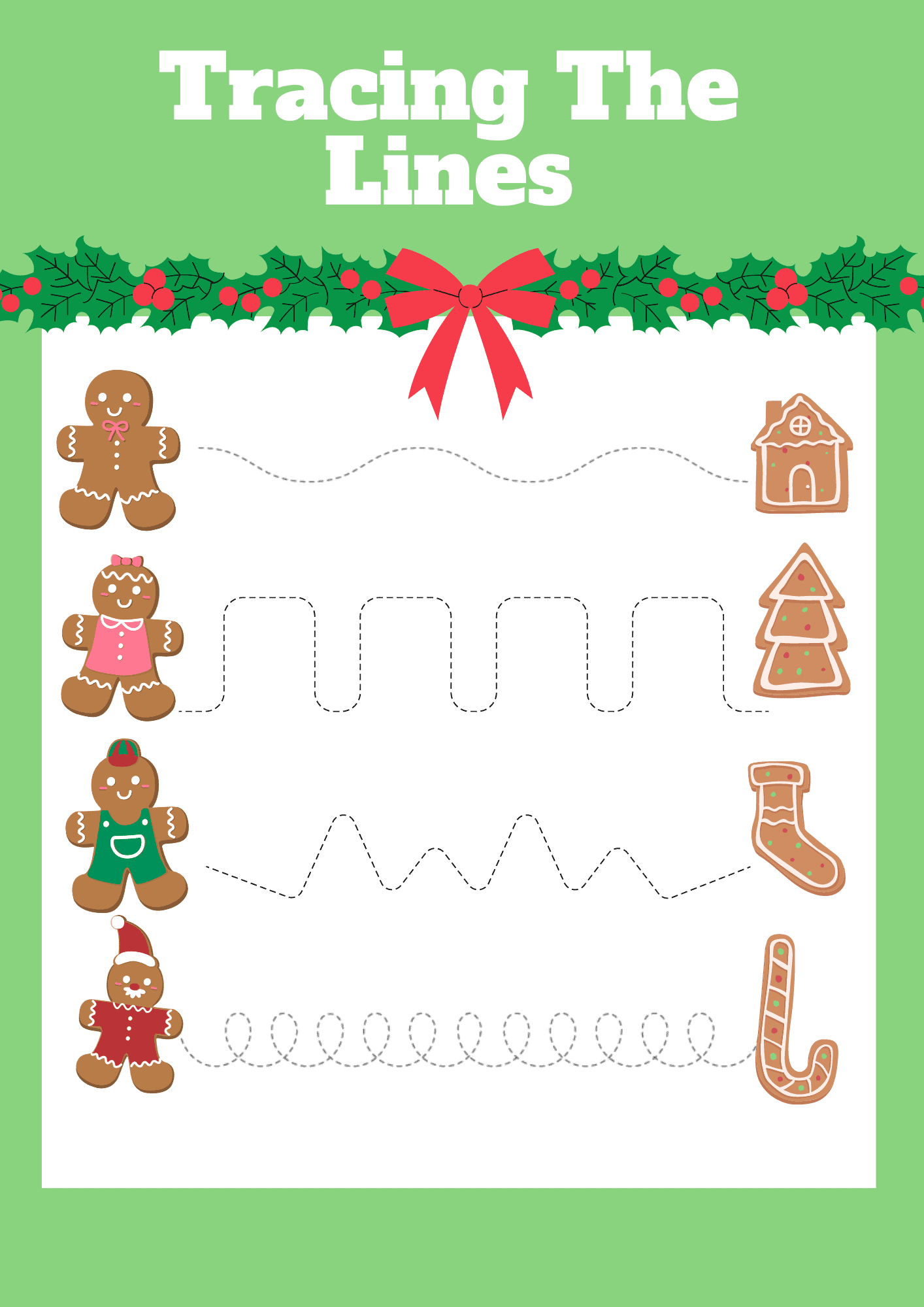 9 Free Christmas Gingerbread Man Worksheet Printables For 2025 inside Christmas Line Tracing Worksheets