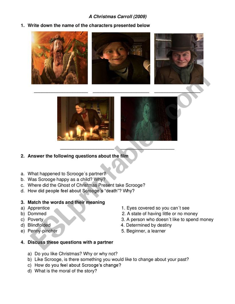 A Christmas Carol (2009 Movie) Worksheet - Esl Worksheeterik0308 in A Christmas Carol Movie Worksheets