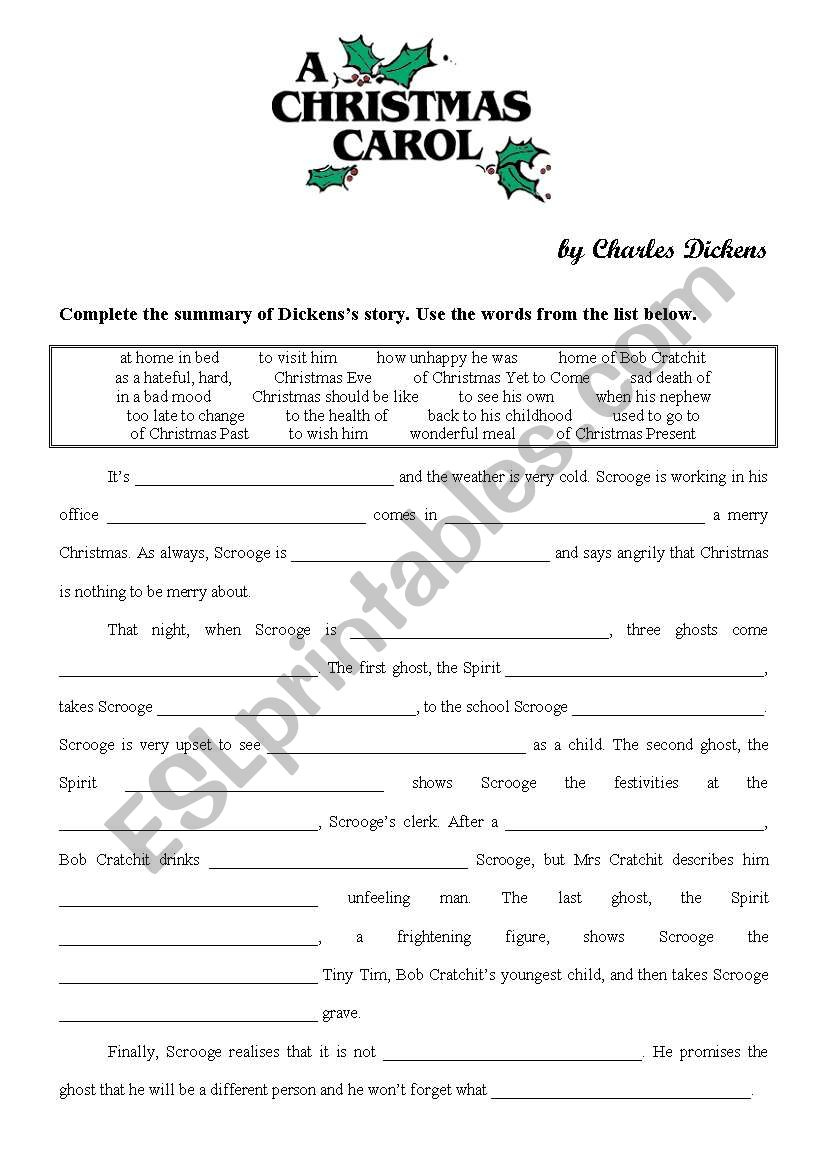 A Christmas Carol - Esl Worksheetyppos59 throughout A Christmas Carol Worksheets Printable