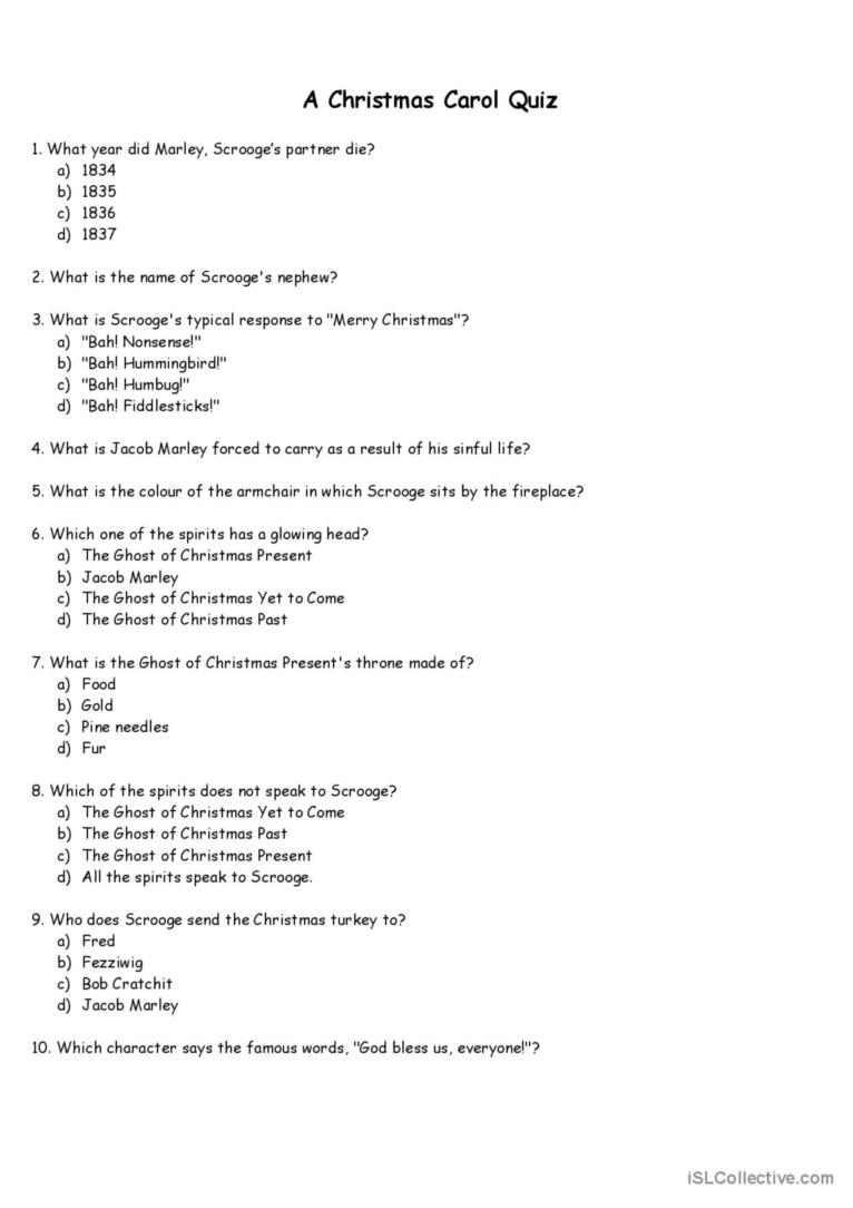 A Christmas Carol Quiz Video Or Movi…: English Esl Worksheets Pdf for A Christmas Carol Worksheets Answers
