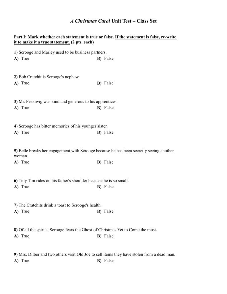 A Christmas Carol Unit Test: High School Literature regarding A Christmas Carol Figurative Language Worksheets Answers