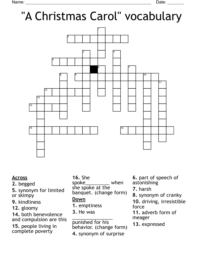 A Christmas Carol&amp;quot; Vocabulary Crossword - Wordmint with regard to A Christmas Carol Vocabulary Worksheets Answers