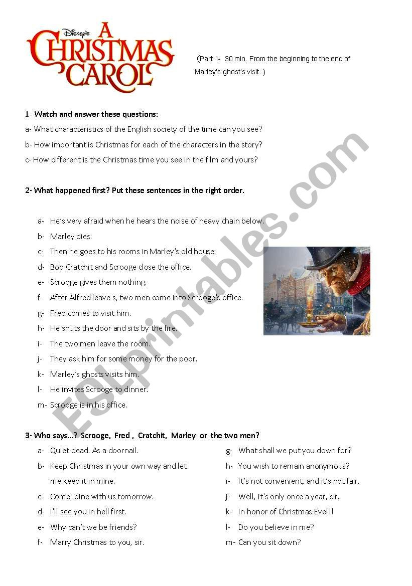 A Christmas Carol Worksheet 1 - Esl Worksheetinesita76 intended for A Christmas Carol Movie Worksheets
