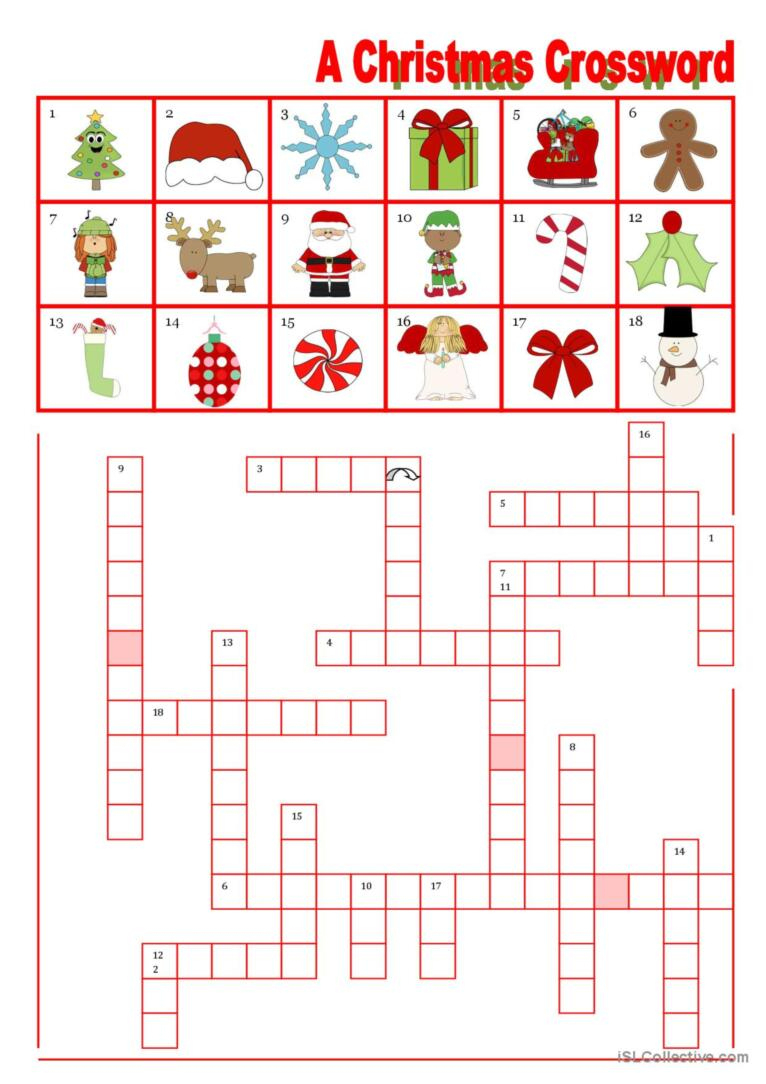 A Christmas Crossword Crossword: English Esl Worksheets Pdf &amp;amp; Doc for Christmas Crossword Worksheets