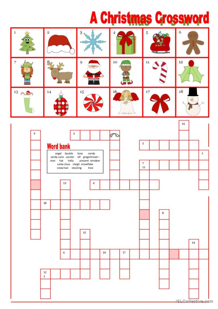 A Christmas Crossword With Word Ban…: English Esl Worksheets Pdf &amp;amp; Doc with Bank On It Worksheets Christmas Answers