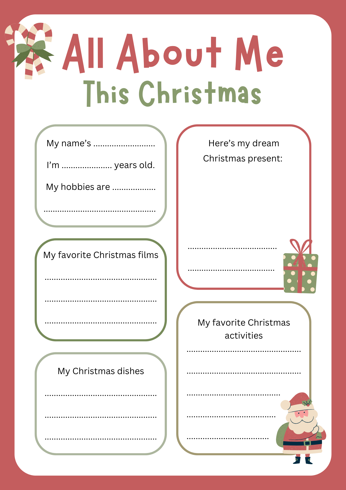 All About Me This Christmas Worksheets - All About My Christmas pertaining to All About My Christmas Worksheets
