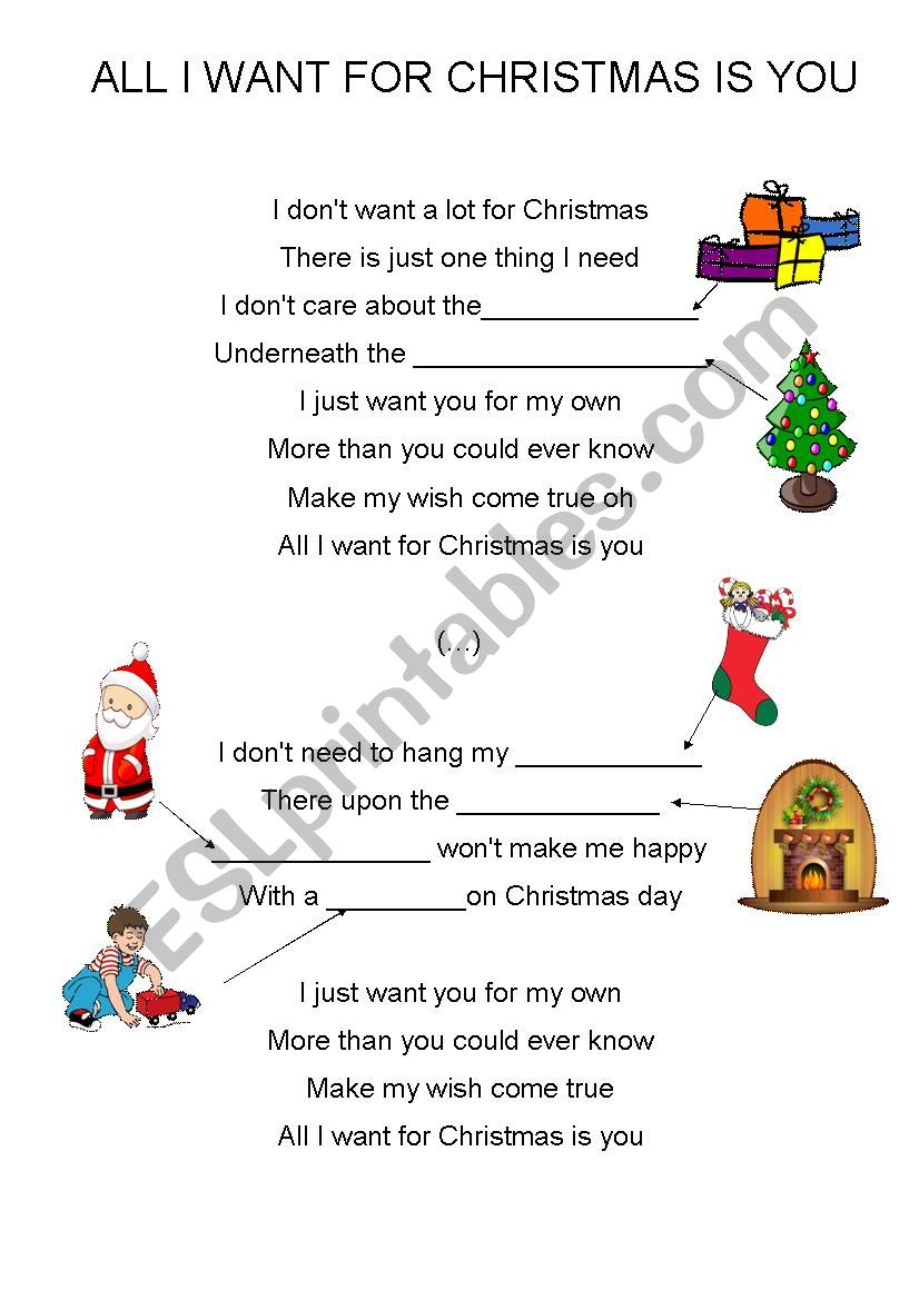 All I Want For Christmas Is You (Easy, For Kids) - Esl Worksheet pertaining to All I Want For Christmas Worksheets