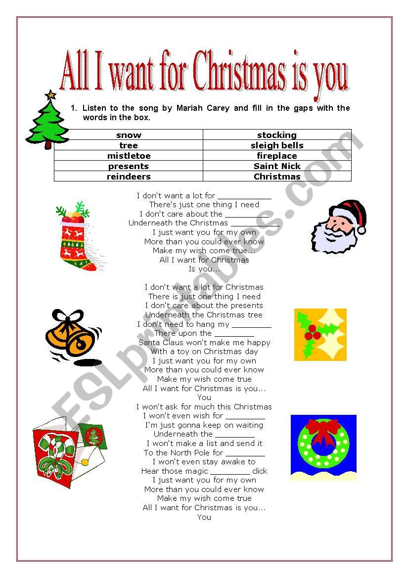 All I Want For Christmas Is You - Esl Worksheettmira with All I Want For Christmas Is You Worksheets