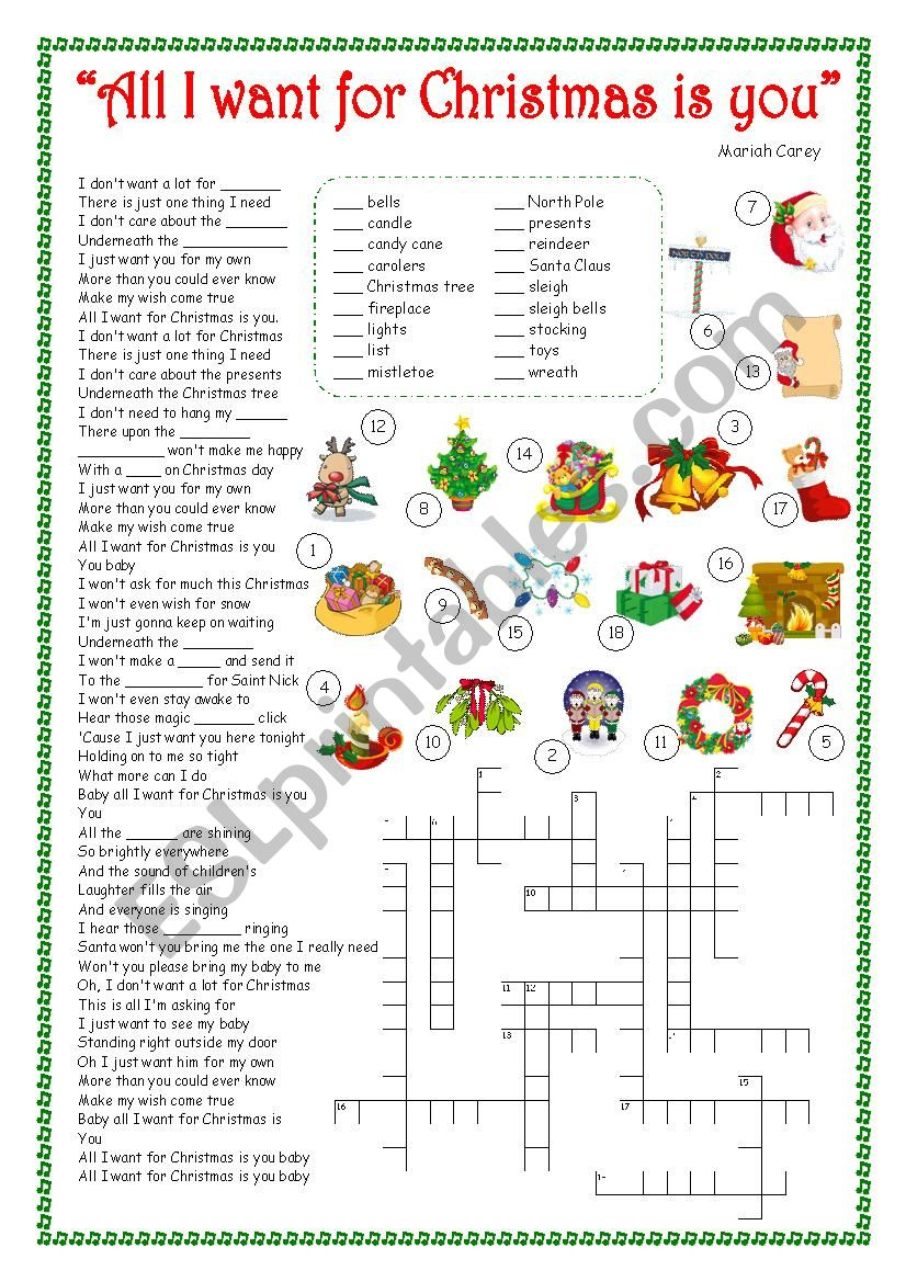 All I Want For Christmas Is You - Song - Esl Worksheetsilvia.patti with All I Want For Christmas Is You Worksheets