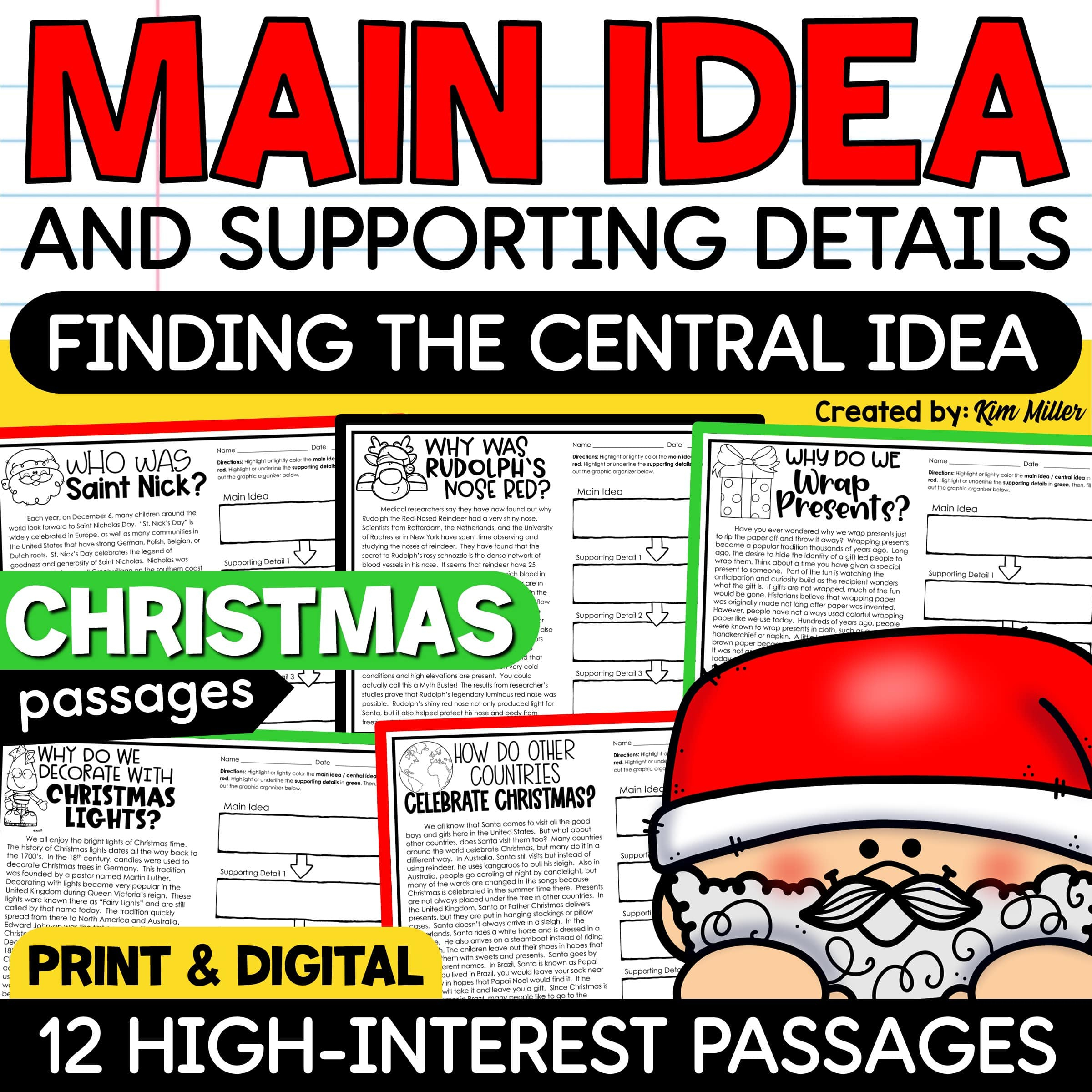Christmas Activities Main Idea &amp;amp; Supporting Details Reading with Christmas Main Idea Worksheets