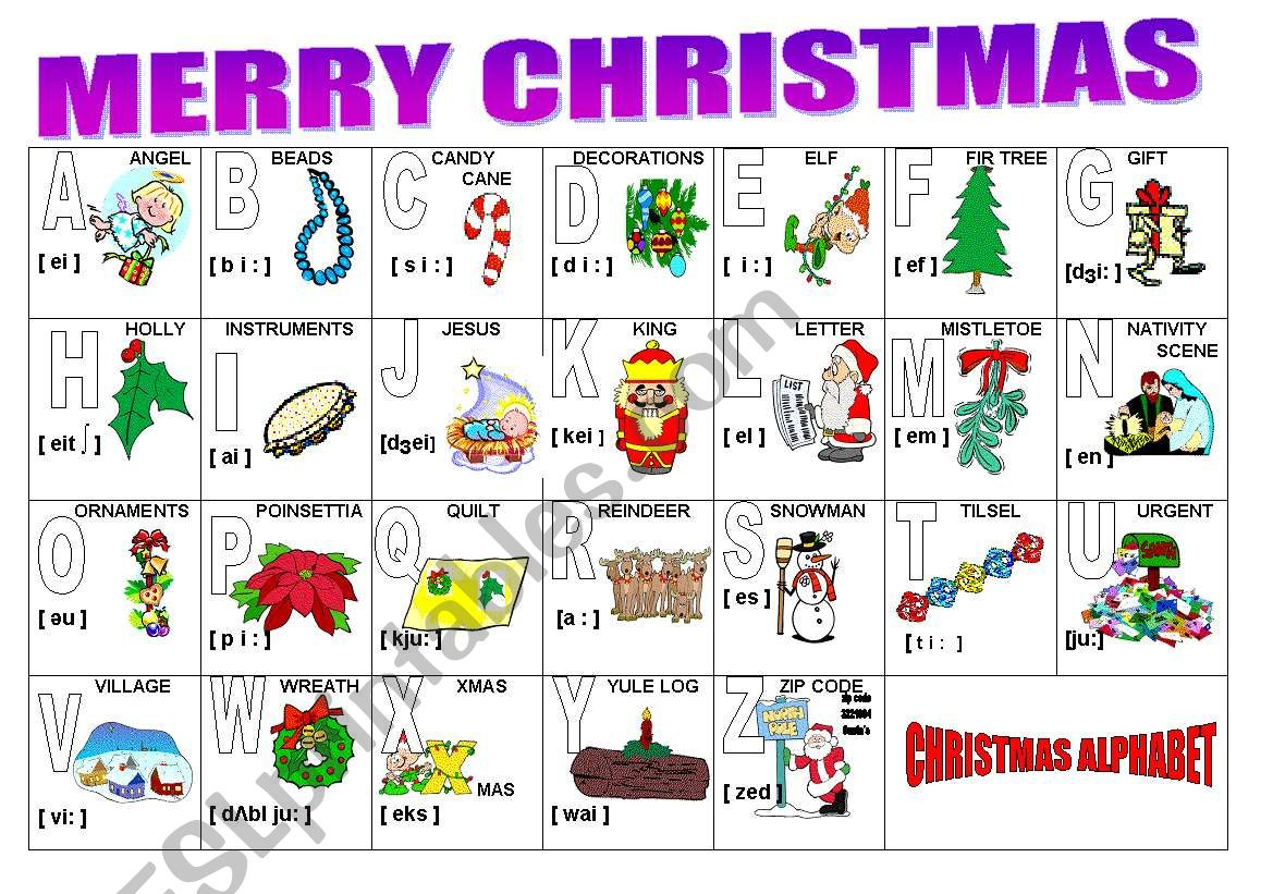 Christmas Alphabet - Esl Worksheetmilagrin for Christmas Words Alphabetical Order Worksheets