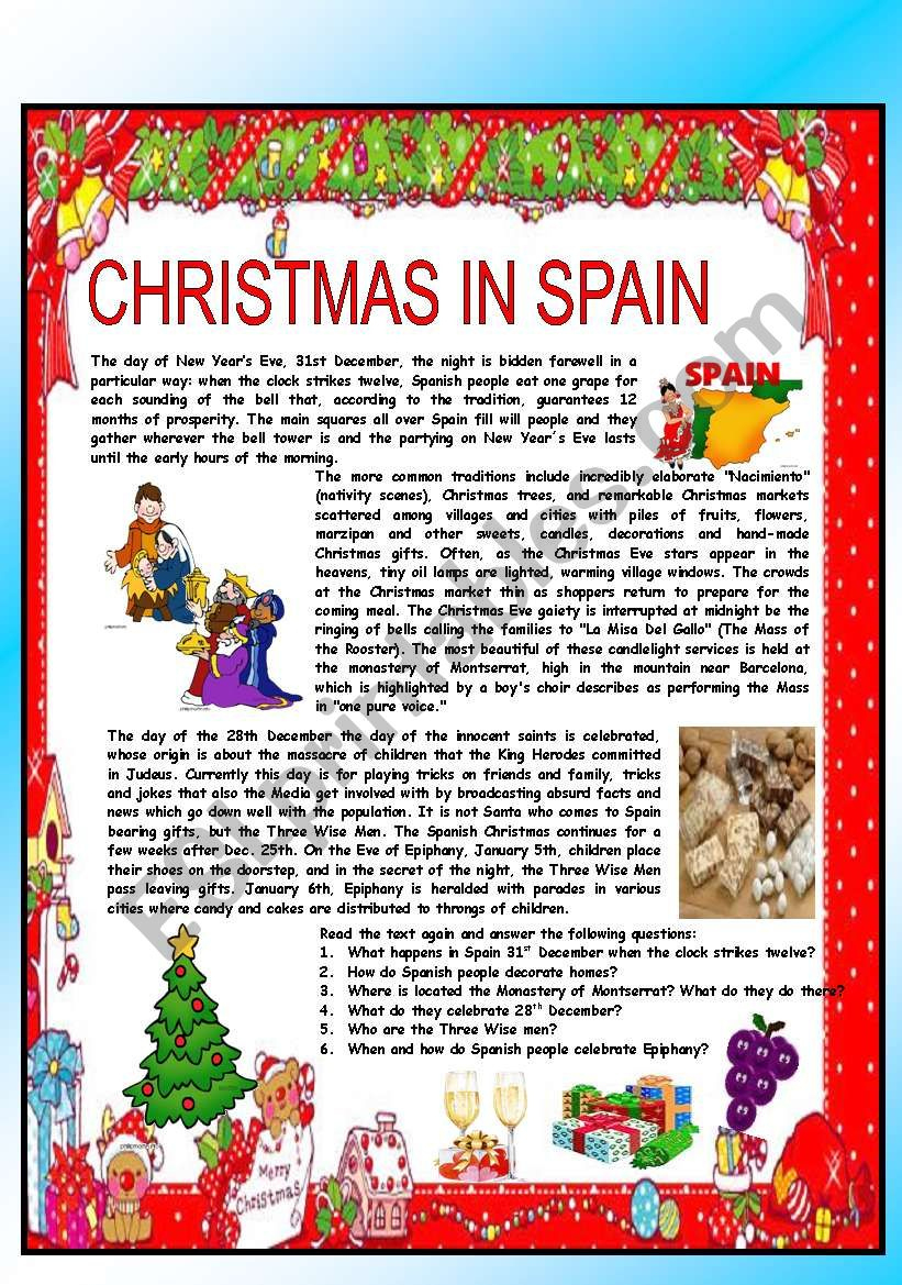 Christmas Around The World - Part 1 - Spain (B&amp;amp;W Version Included in Christmas in Spanish Speaking Countries Worksheets