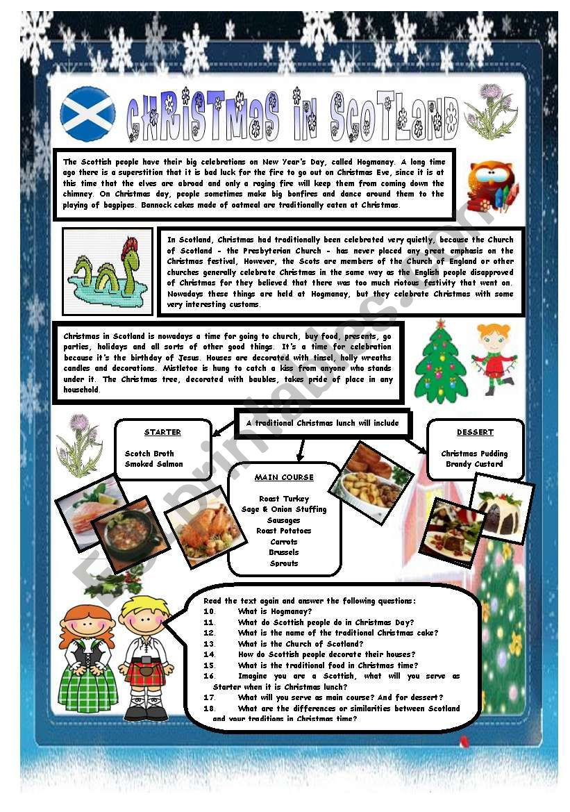 Christmas Around The World - Part 5 - Scotland (B&amp;amp;W Version for Christmas Celebrations Around The World Worksheets