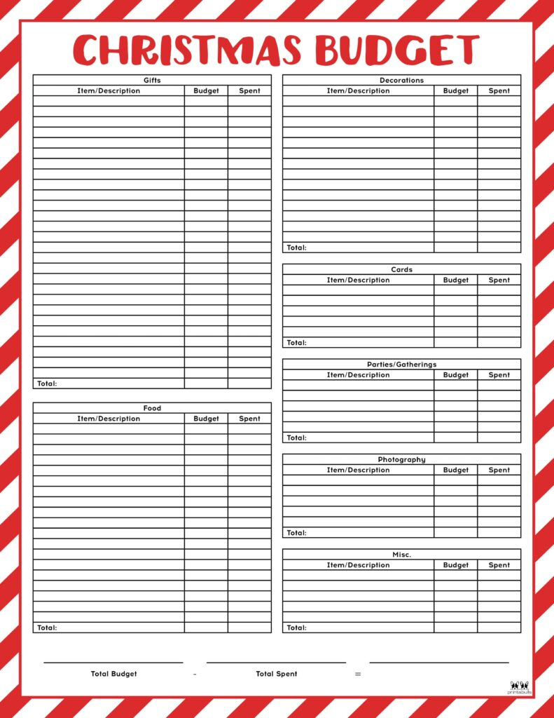 Christmas Budget Templates - 12 Free Pages | Printabulls for Christmas Budget Worksheets Printable