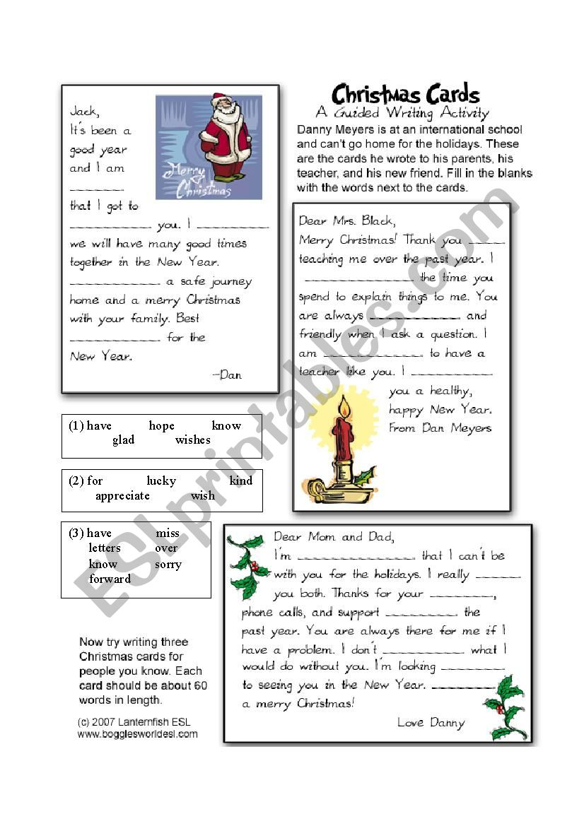 Christmas Card Cloze - Esl Worksheetiris1212 within Christmas Cloze Worksheets Answers
