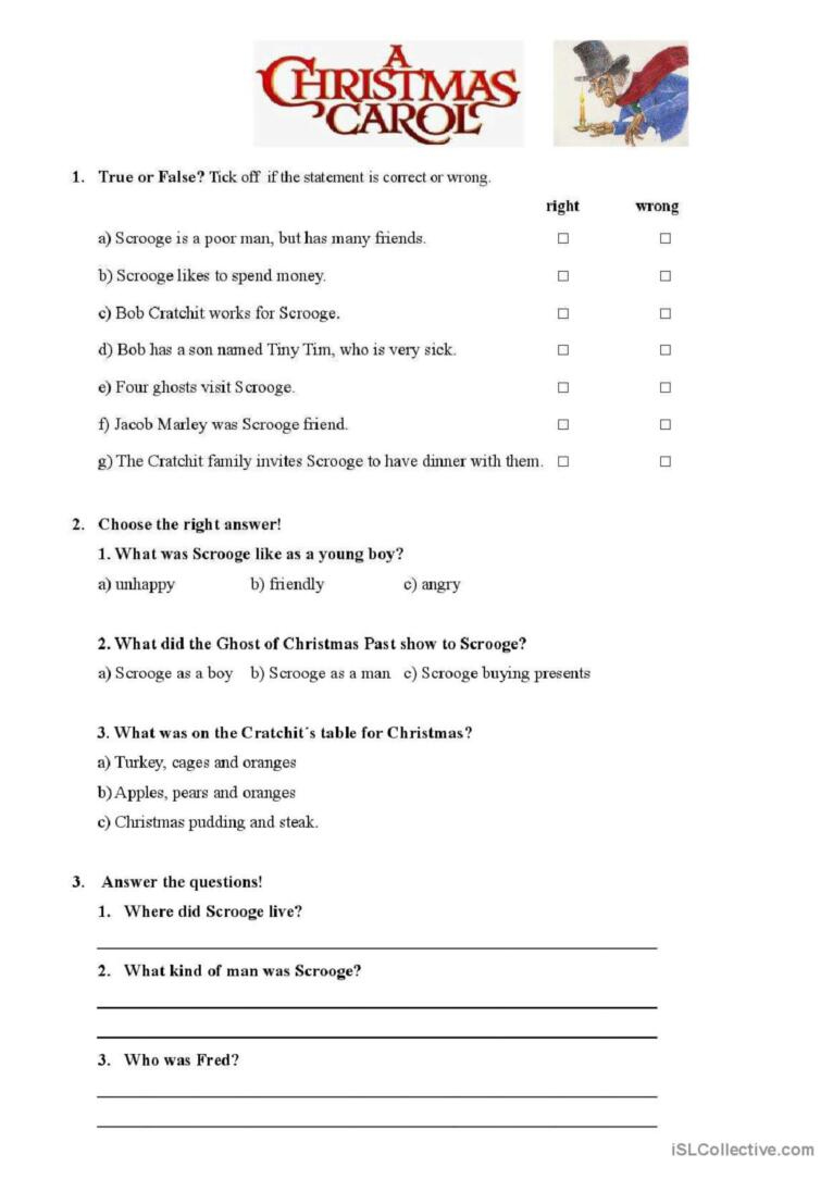 Christmas Carol : English Esl Worksheets Pdf &amp;amp; Doc intended for Christmas Carol Worksheets Answers