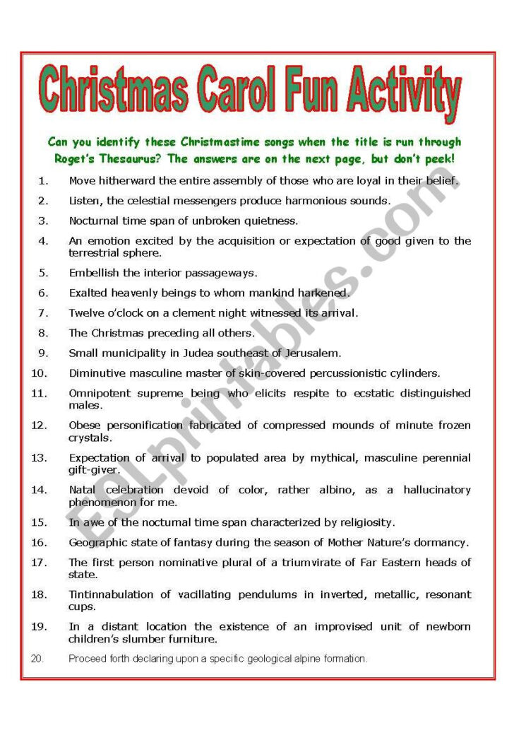 Identify the Christmas Carol Worksheets Identify the Christmas Carol Worksheets