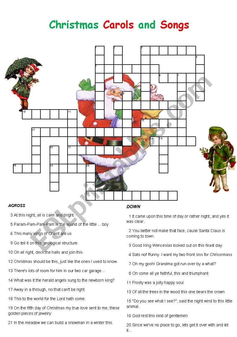 Christmas Carols And Songs Crossword - Esl Worksheetenglishchris pertaining to Christmas Music Puzzles Worksheets