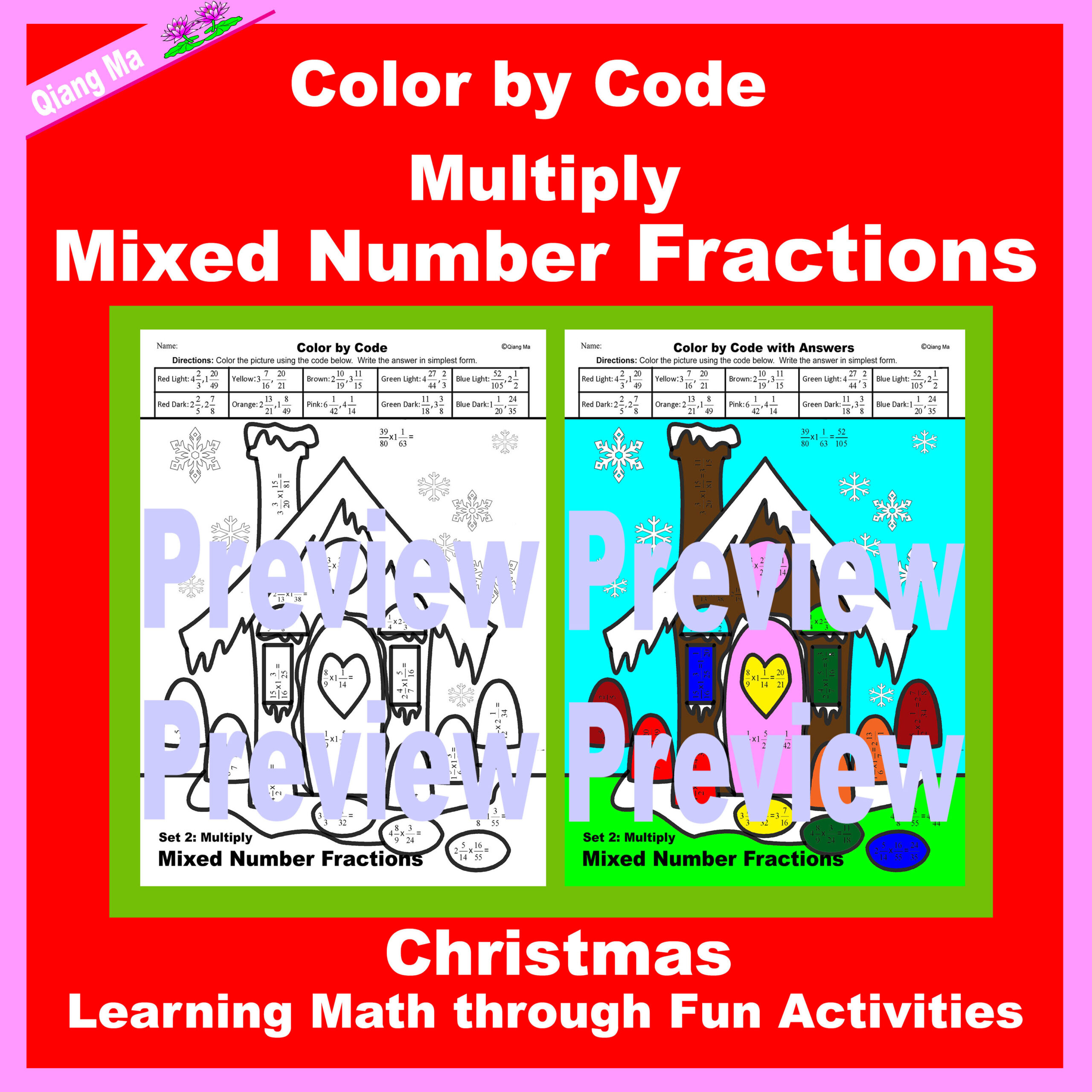 Christmas Colorcode: Multiply Mixed Number Fractions | Made throughout Multiplying Fractions Christmas Worksheets