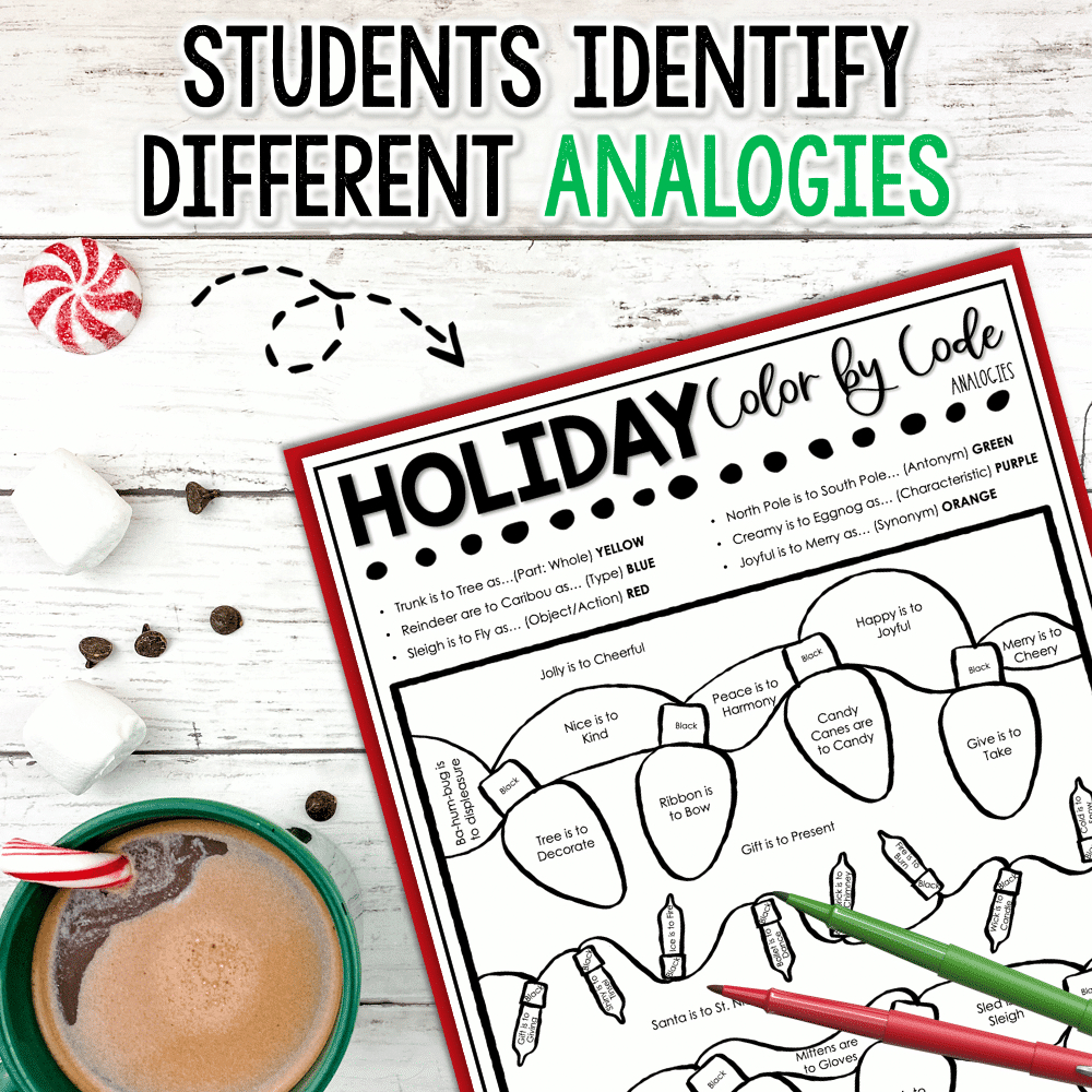 Christmas Coloring Activity - Colorword Analogy Ccss.l.5 throughout Christmas Analogies Worksheets Answers