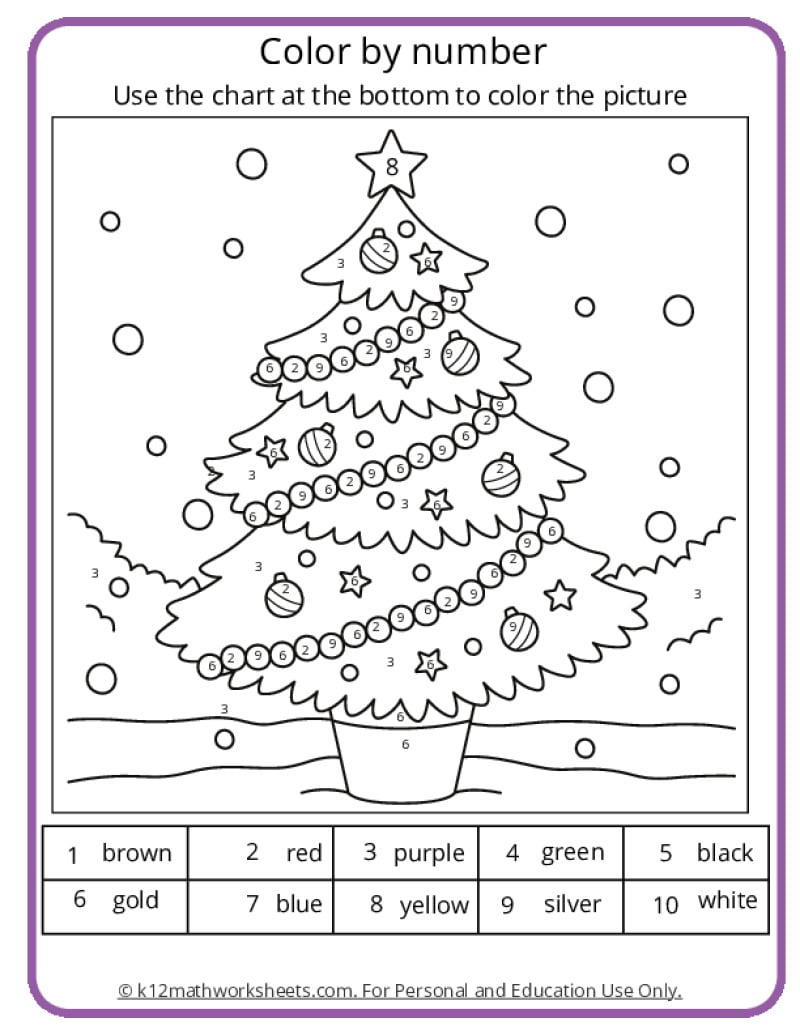 Christmas Colornumber Pages throughout Christmas Math Coloring Worksheets