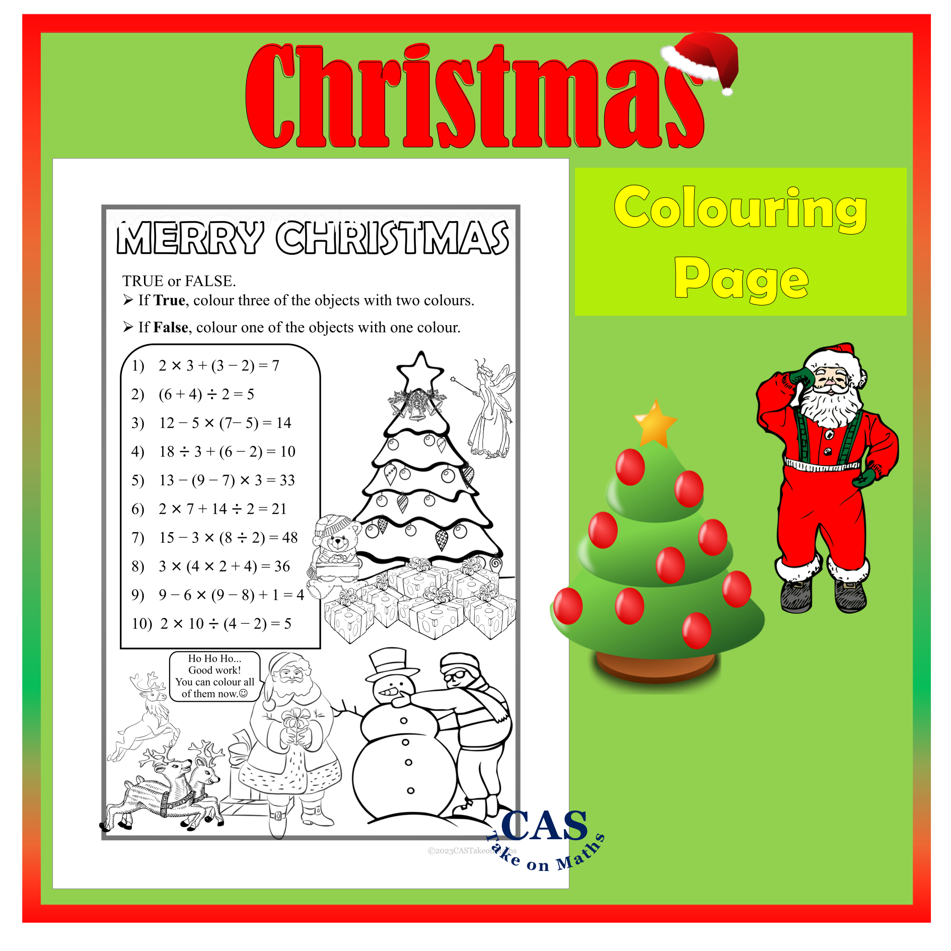 Christmas Colouring Page Freebie | Order Of Operations | Bodmas in Christmas Order of Operations Worksheets