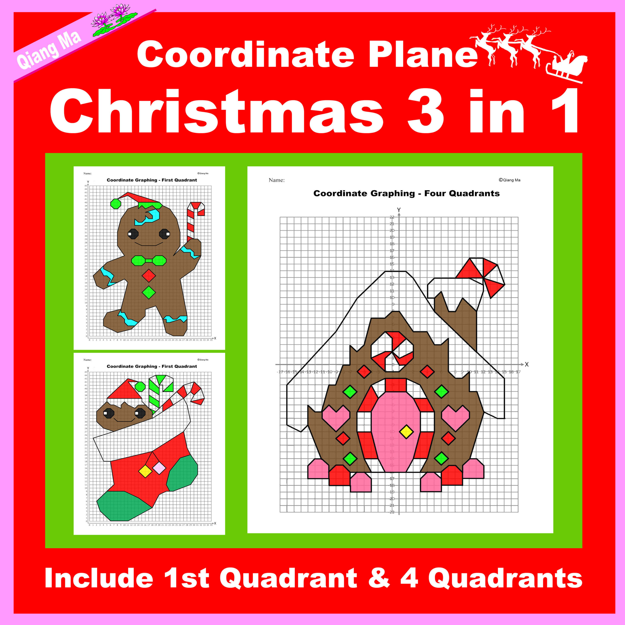 Christmas Coordinate Plane Graphing Picture- Christmas Bundle 3 In throughout Coordinate Plane Worksheets Christmas