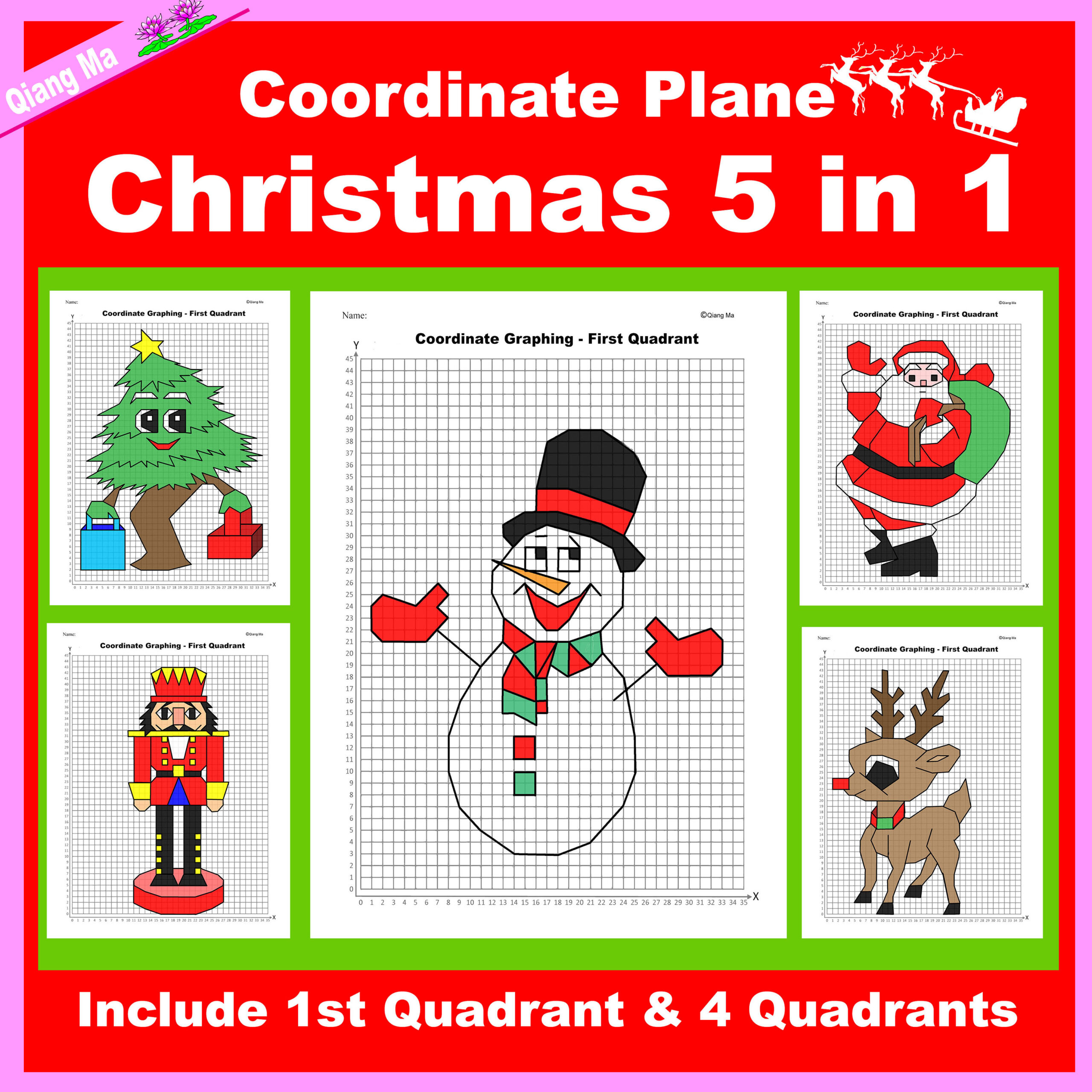 Christmas Coordinate Plane Graphing Picture: Christmas Bundle 5 In within Christmas Coordinate Plane Worksheets