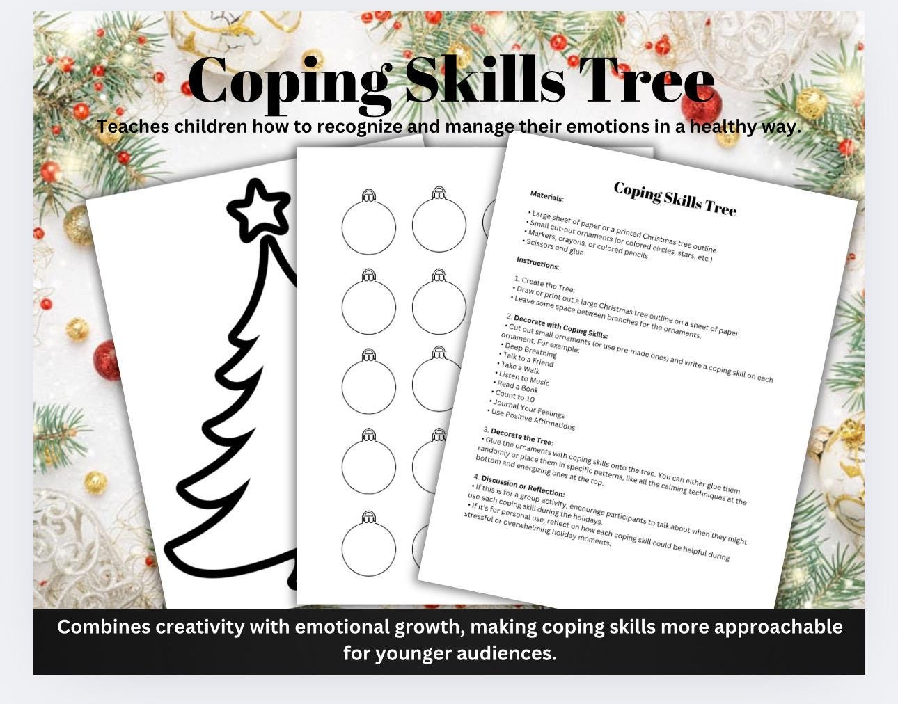 Christmas Coping Skills Tree Activity: Mental Health Worksheet regarding Christmas Mental Health Worksheets