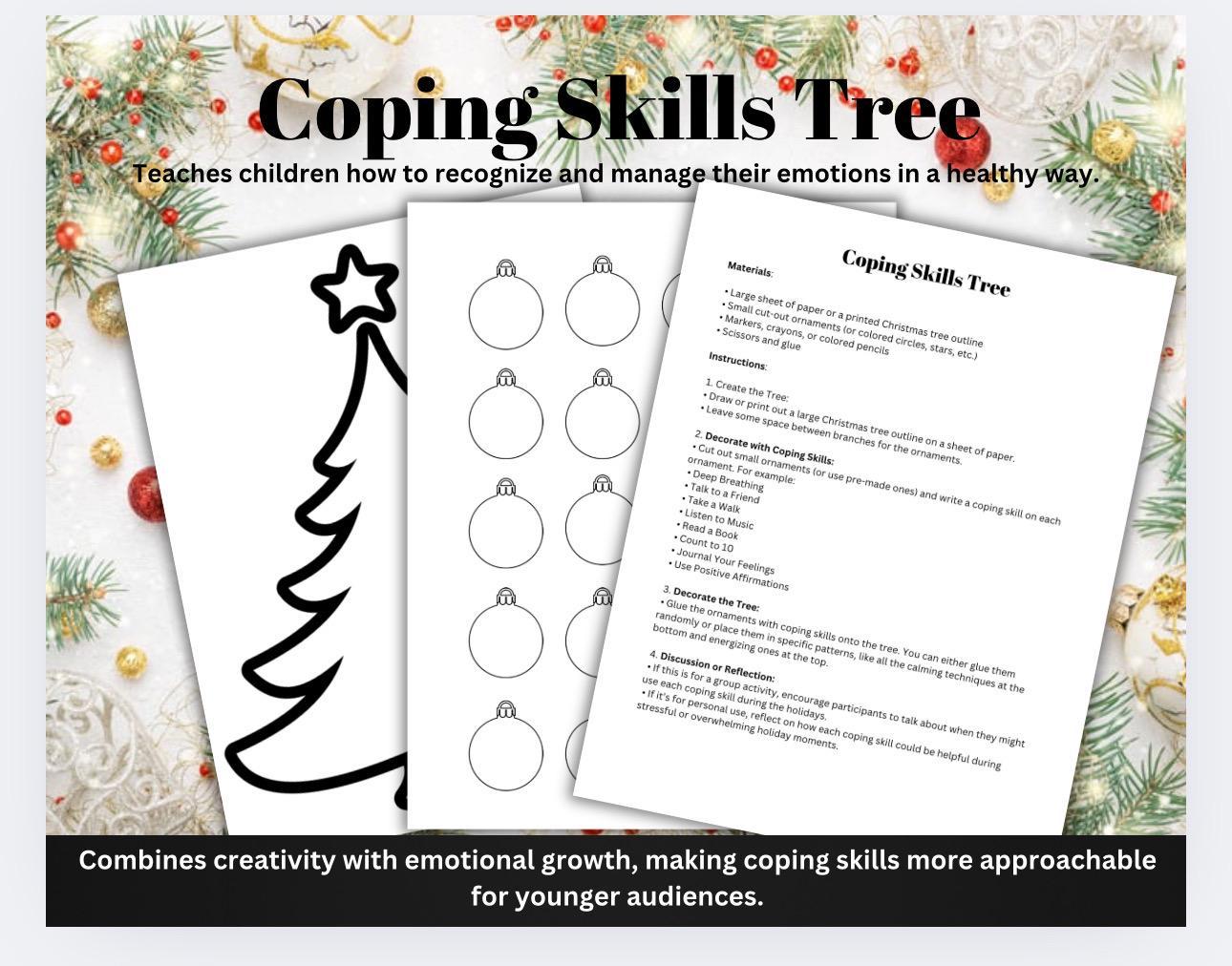 Christmas Coping Skills Tree Activity: Mental Health Worksheet with regard to Coping Skills Christmas Counseling Worksheets