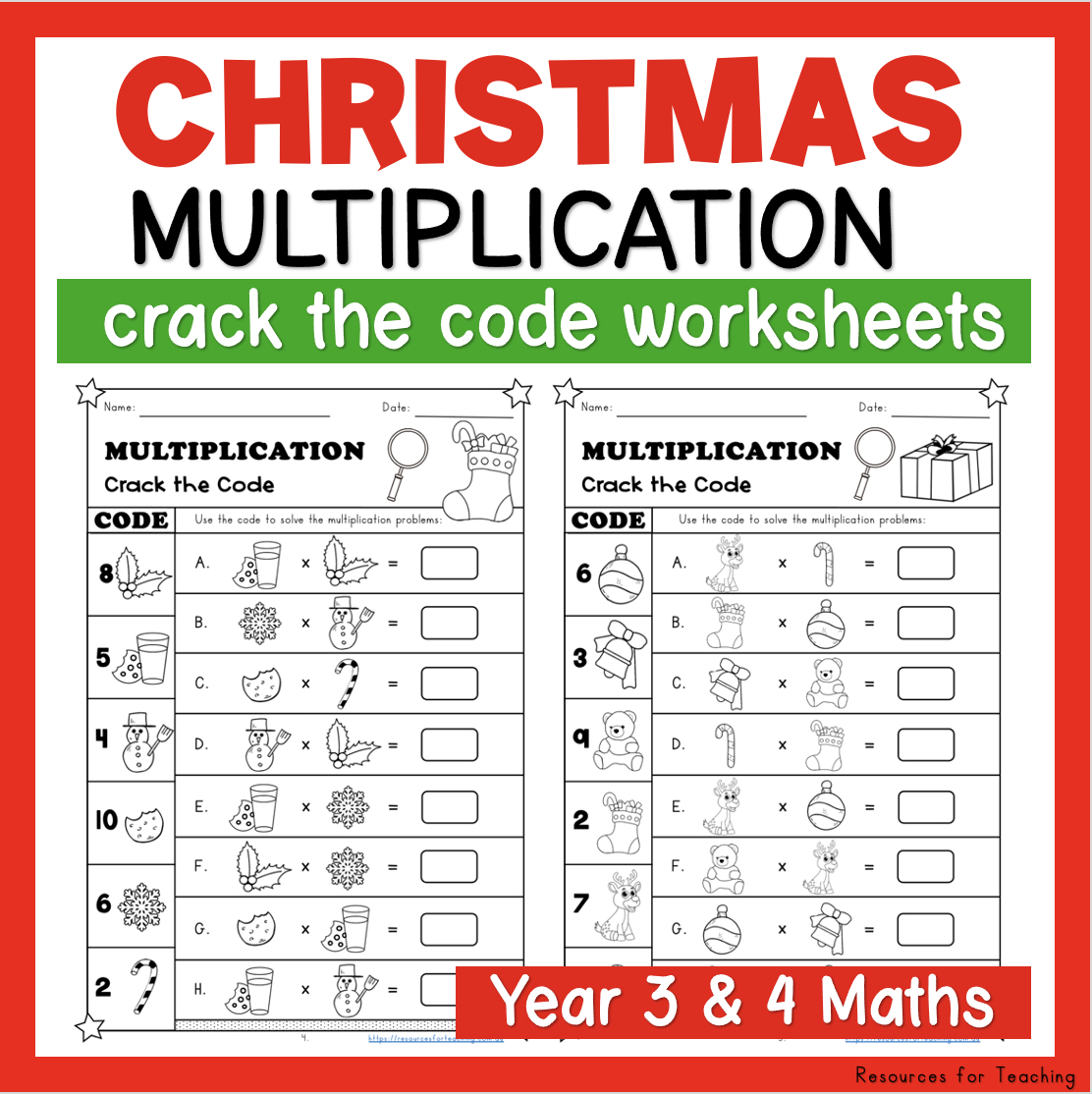 Christmas Crack The Code: Multiplication Worksheets | Resources in Christmas Crack The Code Worksheets