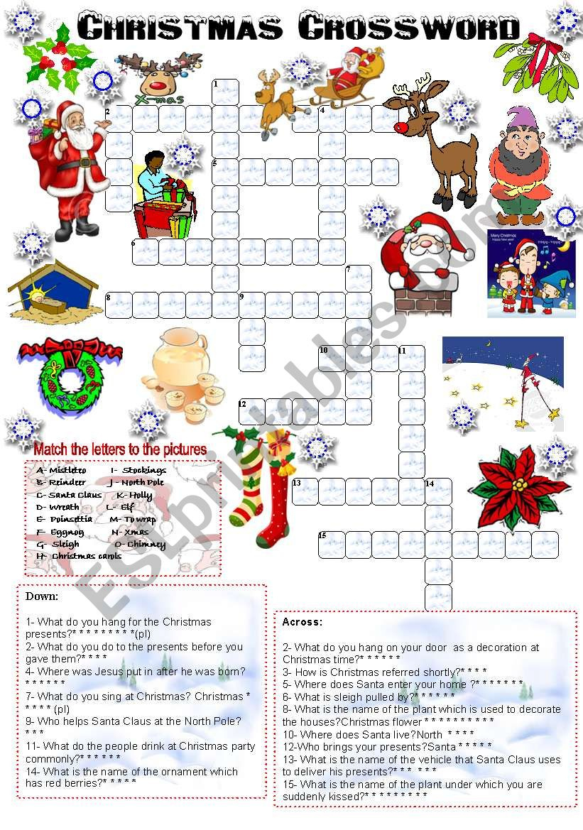 Christmas Crossword (05.12.2008) - Esl Worksheetemila pertaining to Christmas Crossword Puzzle Worksheets Answers