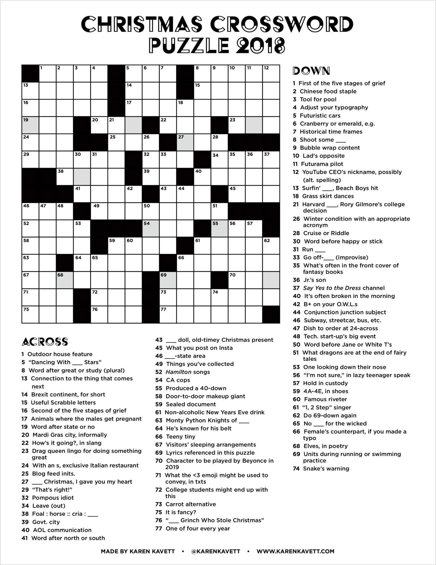 Christmas Crossword Puzzle 2018 - Karen Kavett with Christmas Crossword Puzzle Worksheets Answer Key