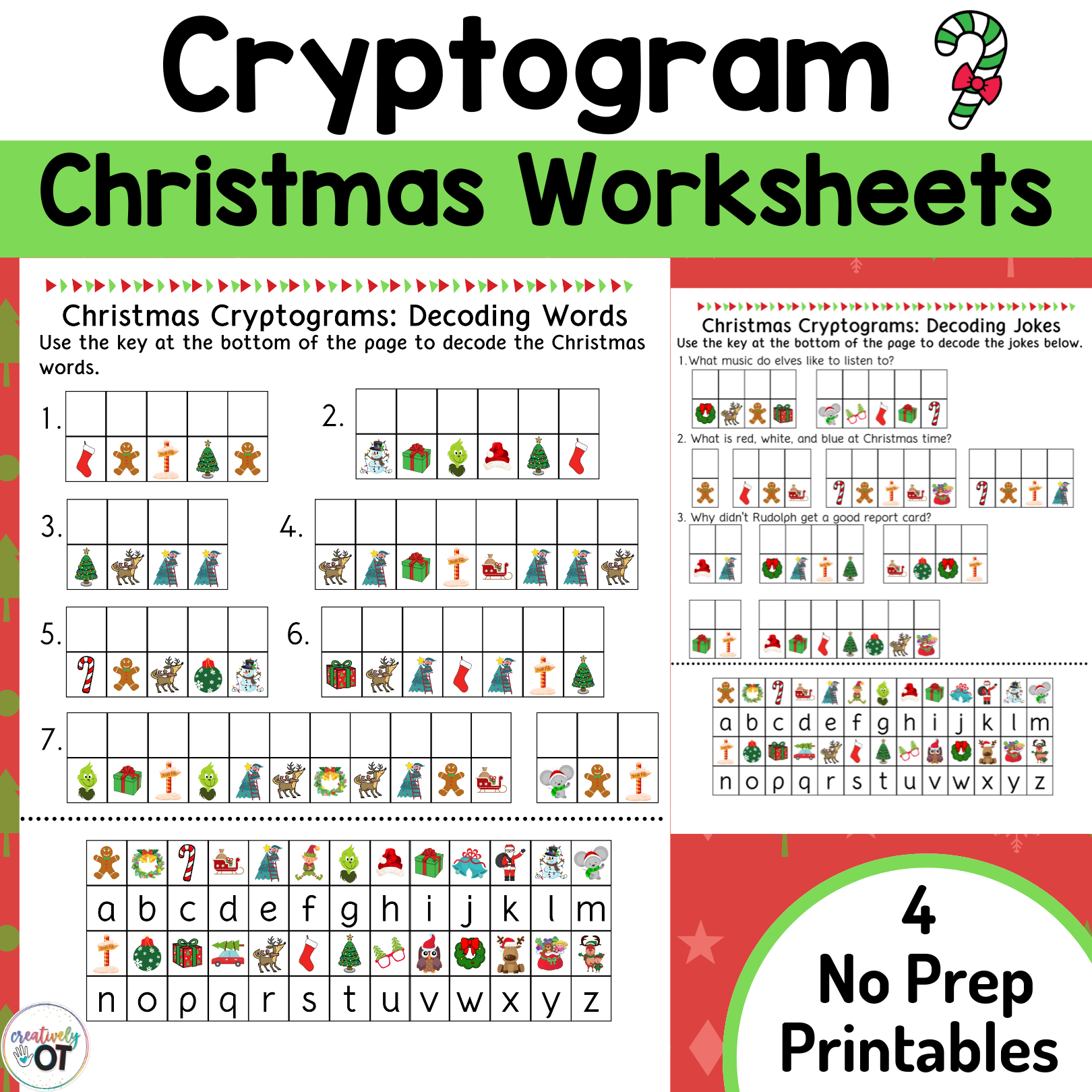 Christmas Cryptogram And Decoding Worksheets | Madeteachers for Free Printable Christmas Cryptogram Worksheets
