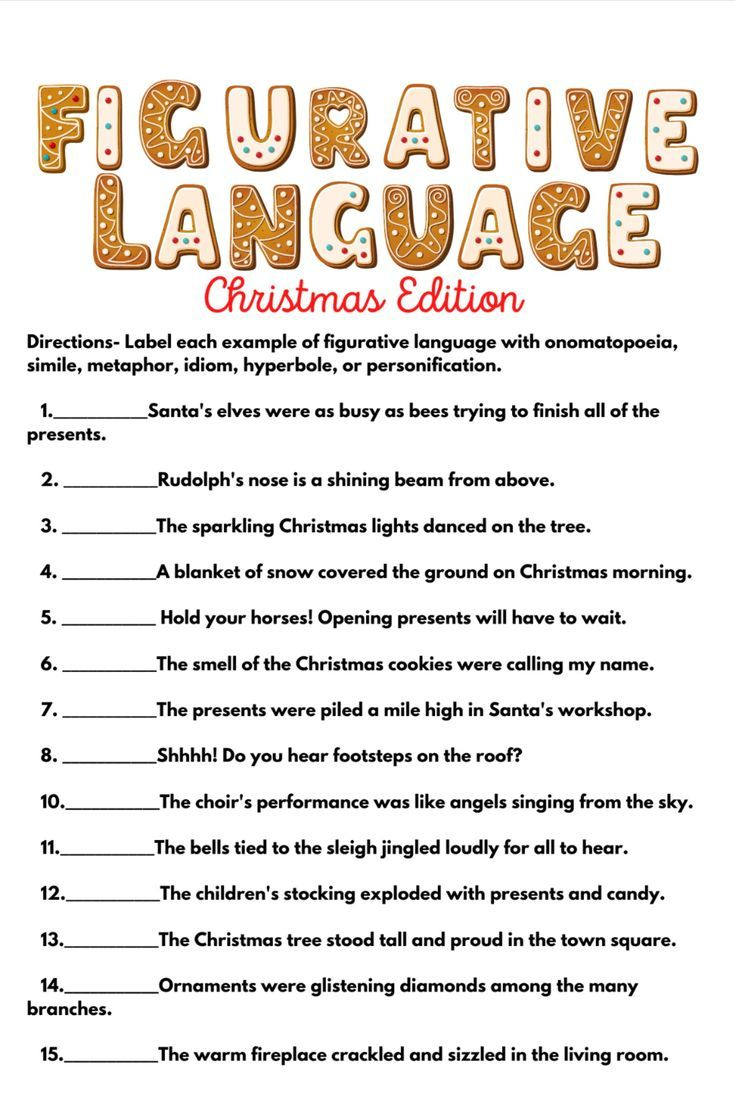 Christmas Figurative Language inside Christmas Figurative Language Worksheets
