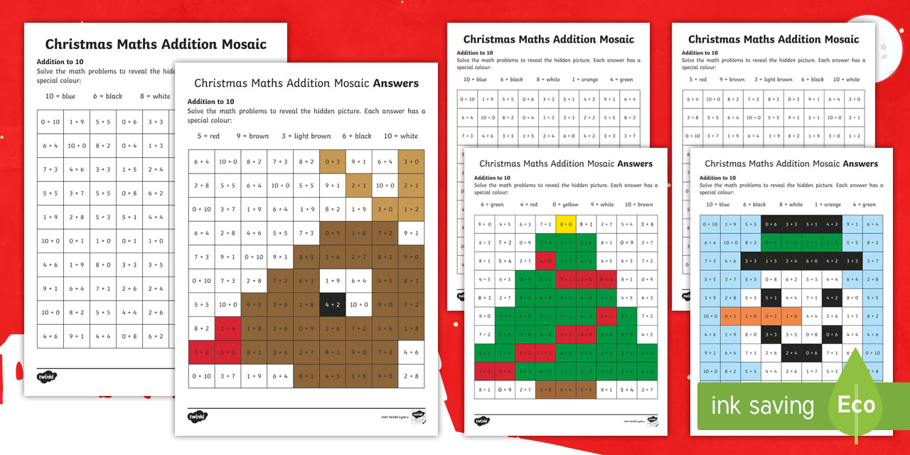 Christmas Foundation Phase Addition To 10 Worksheet - Christmas within Christmas Maths Mosaic Worksheets