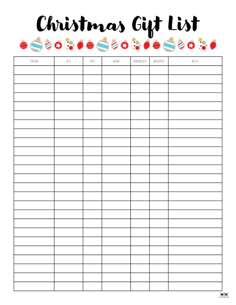 Christmas Gift List Templates - 20 Free Pages | Printabulls with regard to Christmas Gift Planning Worksheets