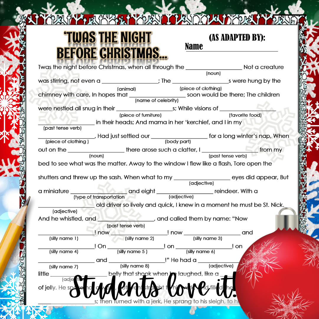 Christmas Holiday Activities For Middle School Ela English: Mad in Christmas Worksheets For Middle Schoolers