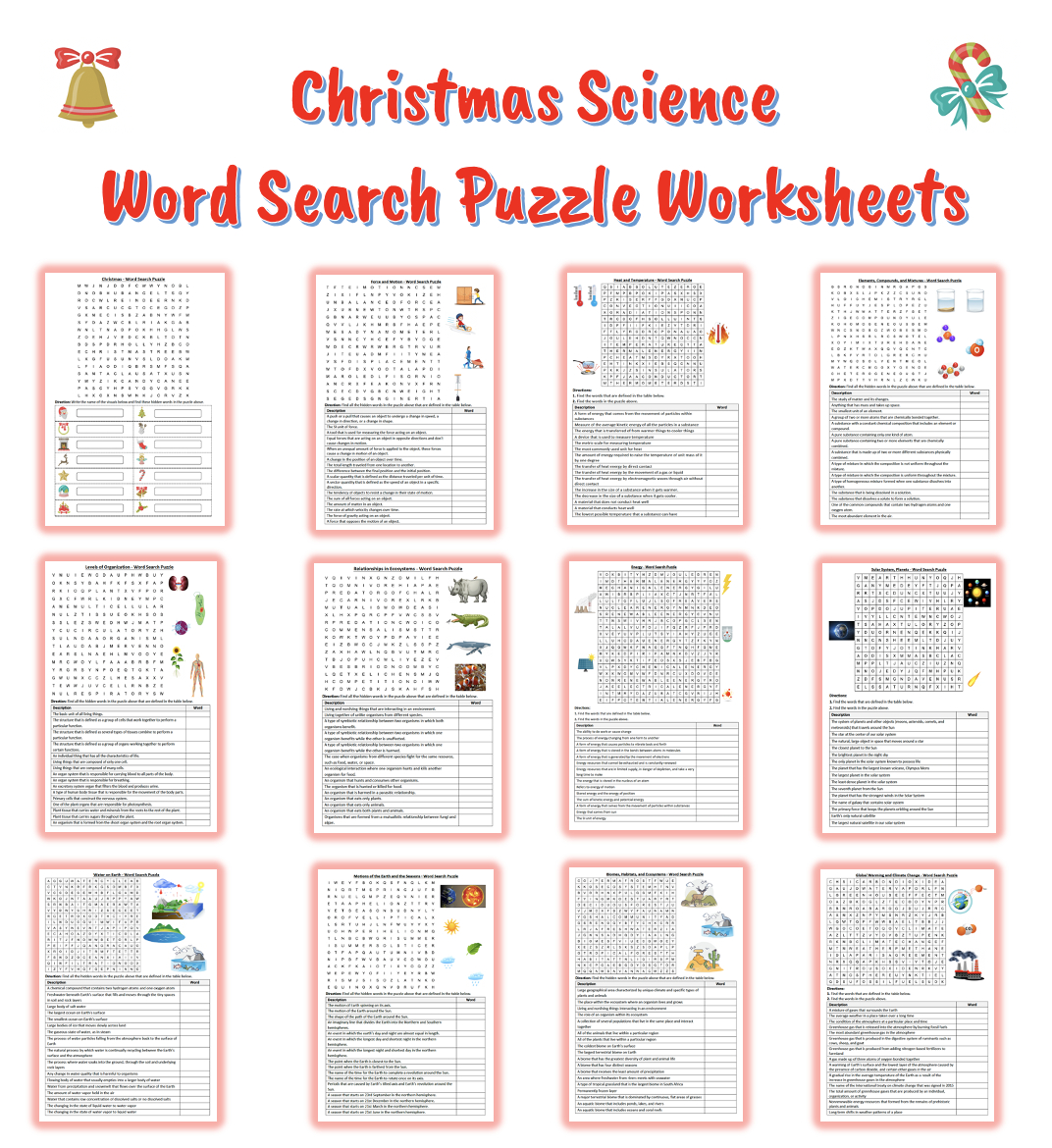 Christmas Holiday Science Word Search Puzzle Worksheets Bundle with regard to Christmas Science Worksheets Middle School