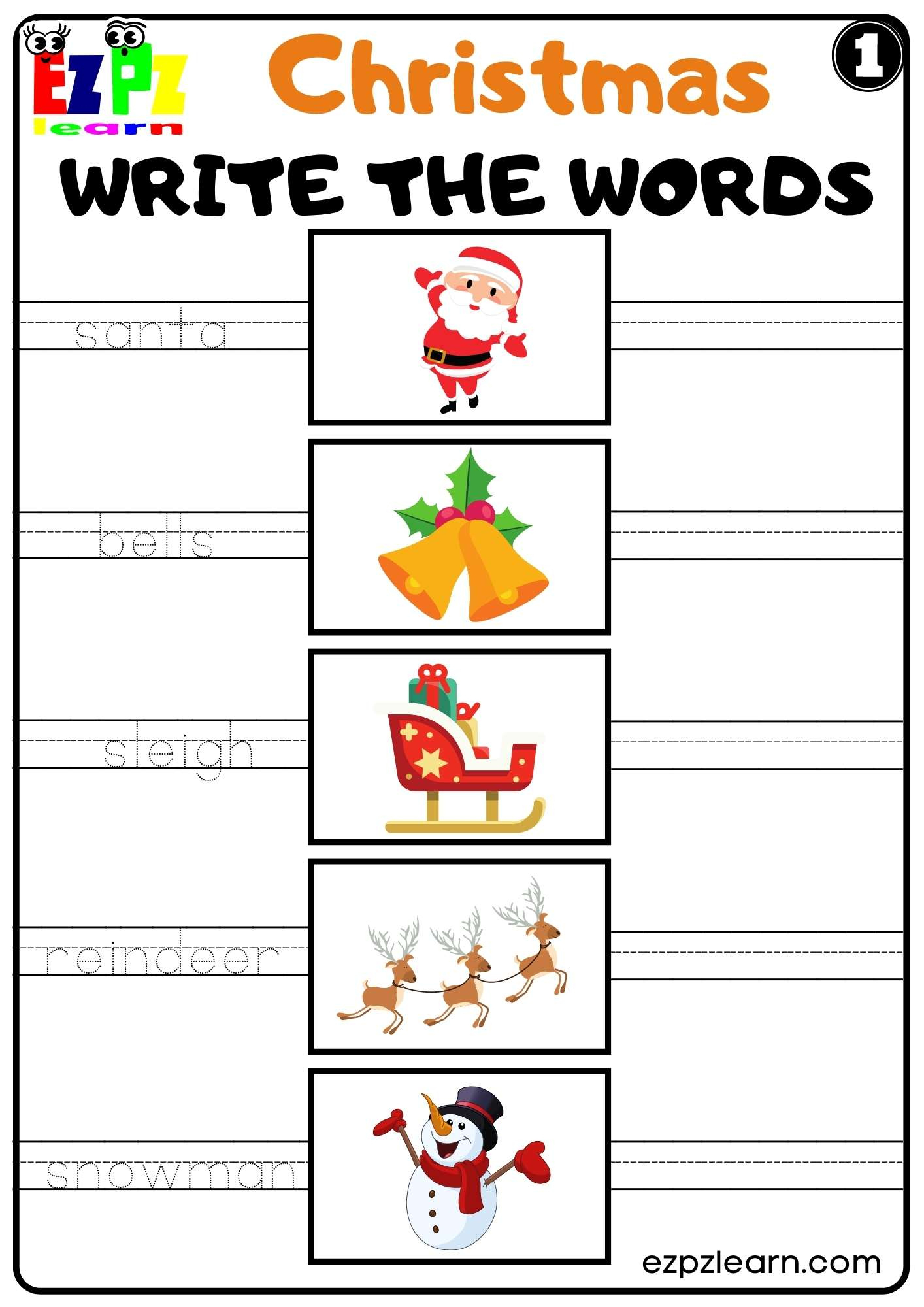 Christmas Holiday Write The Words Set 1 For Kids K5 And Esl Free with regard to K5 Learning Christmas Worksheets