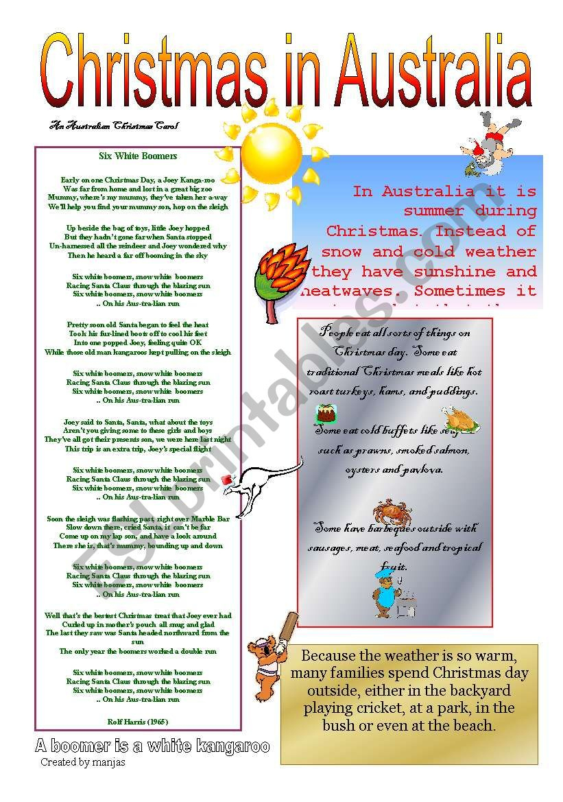 Christmas In Australia - Esl Worksheetmanjas intended for Christmas in Australia Worksheets