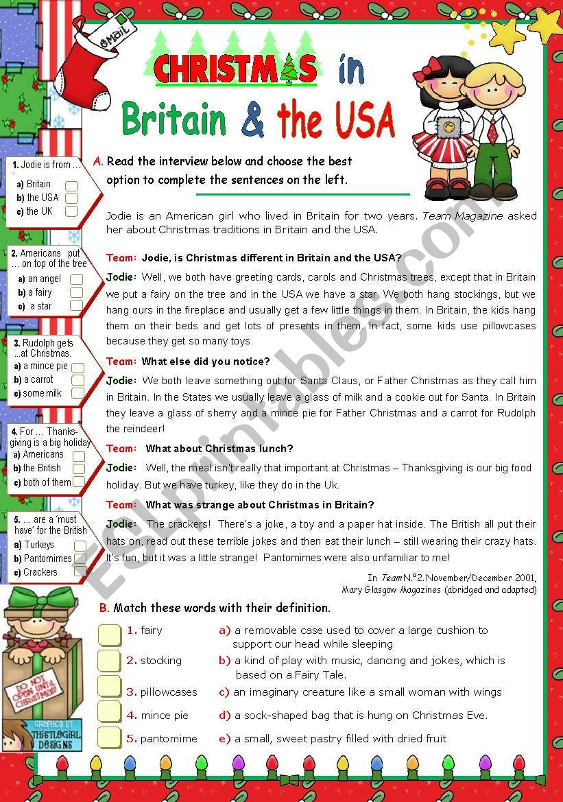 Christmas In Britain And In The Usa - Esl Worksheetmena22 inside Christmas in America Worksheets