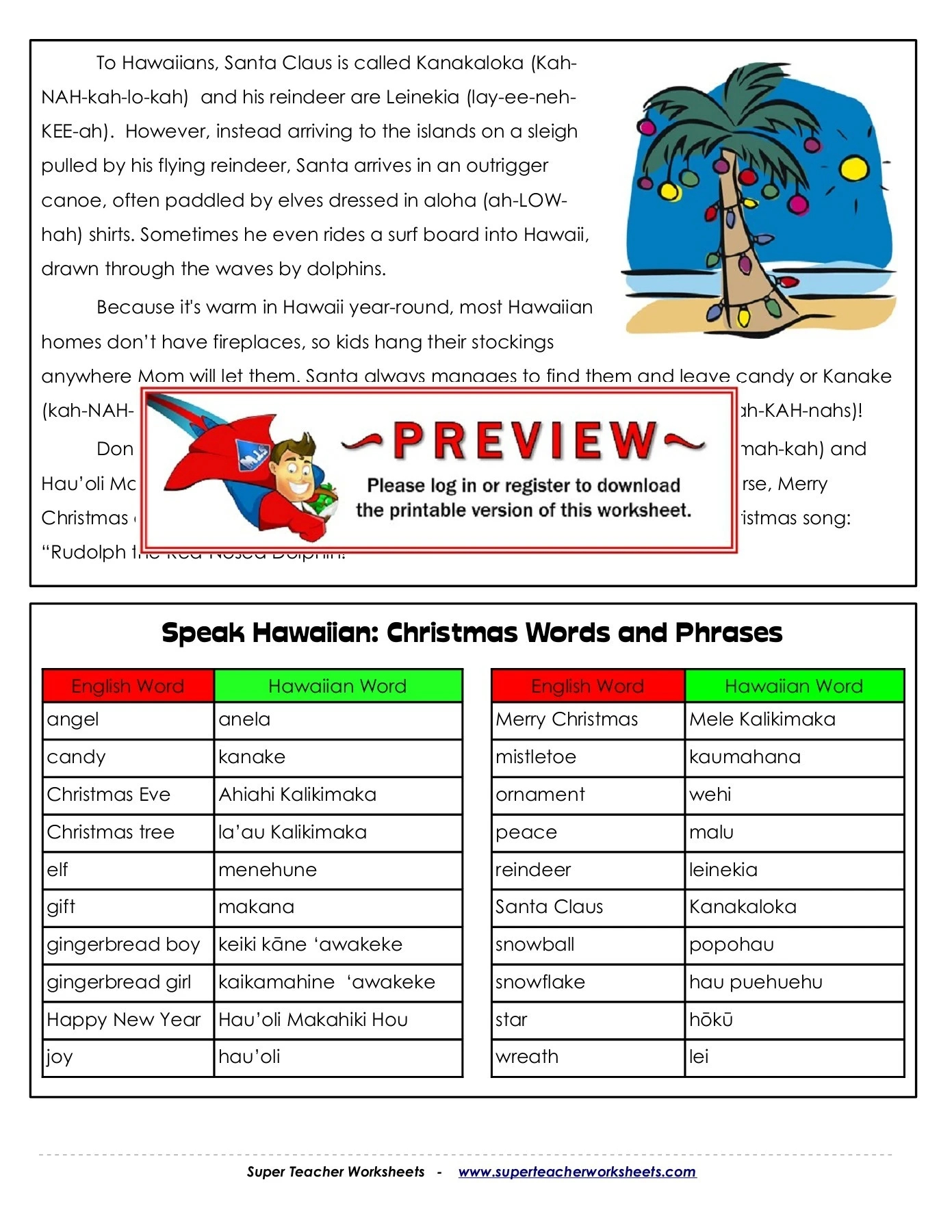 Christmas In Hawaii - Super Teacher Worksheets with Super Teacher Worksheets Christmas