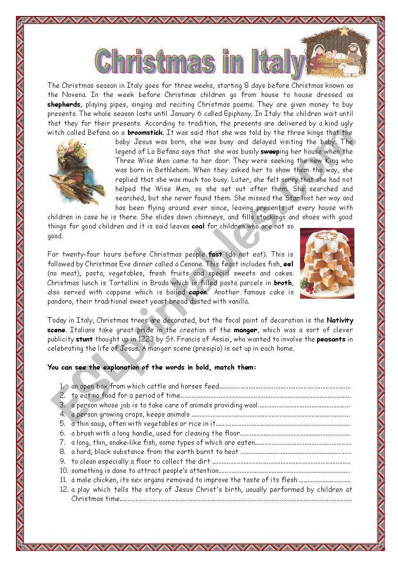 Christmas In Italy With Key - Esl Worksheetsaskat3 in Christmas In Italy Worksheets