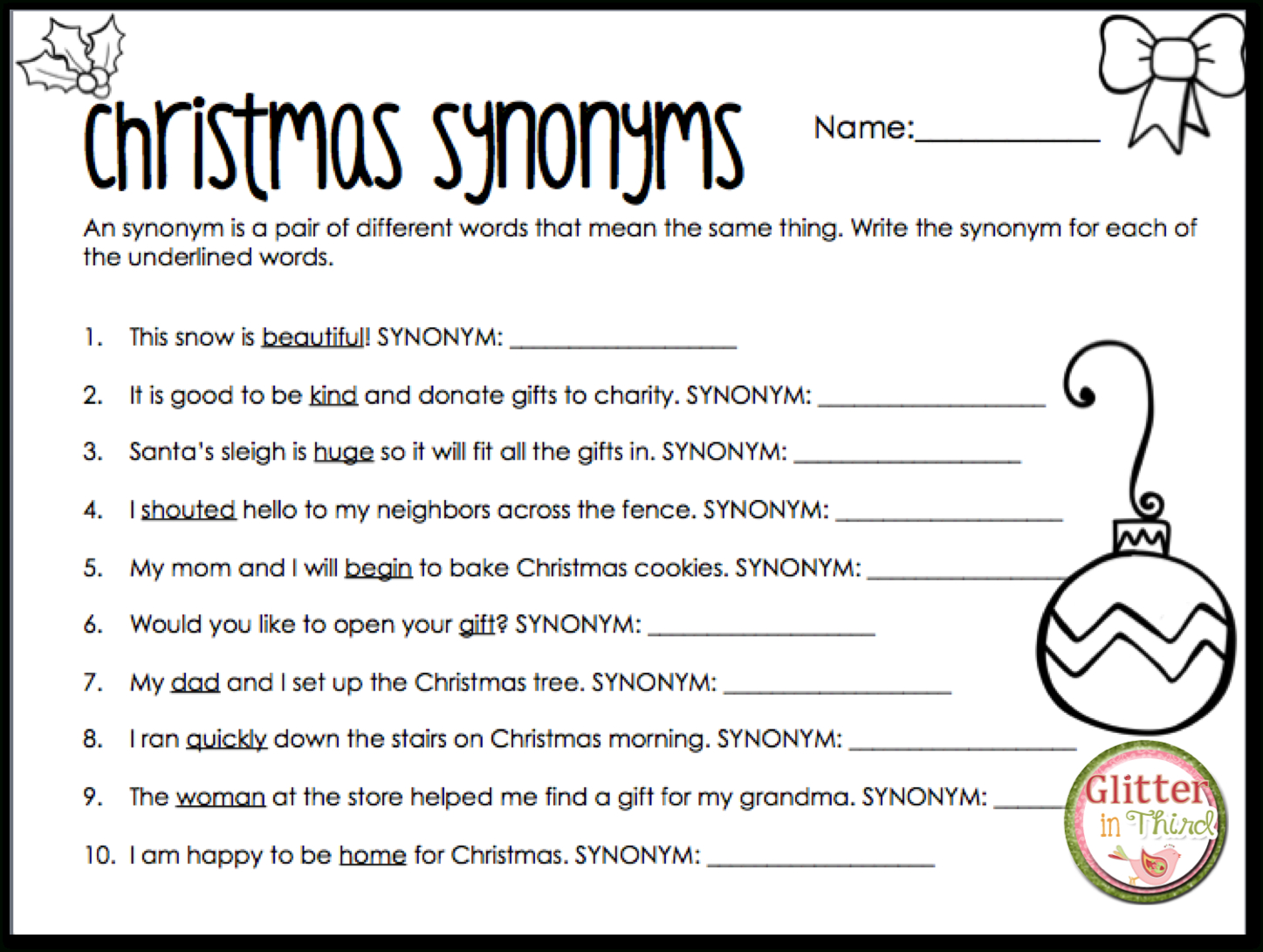 Christmas In The Classroom! - Glitter In Third - Worksheets Library in Christmas Synonyms And Antonyms Worksheets