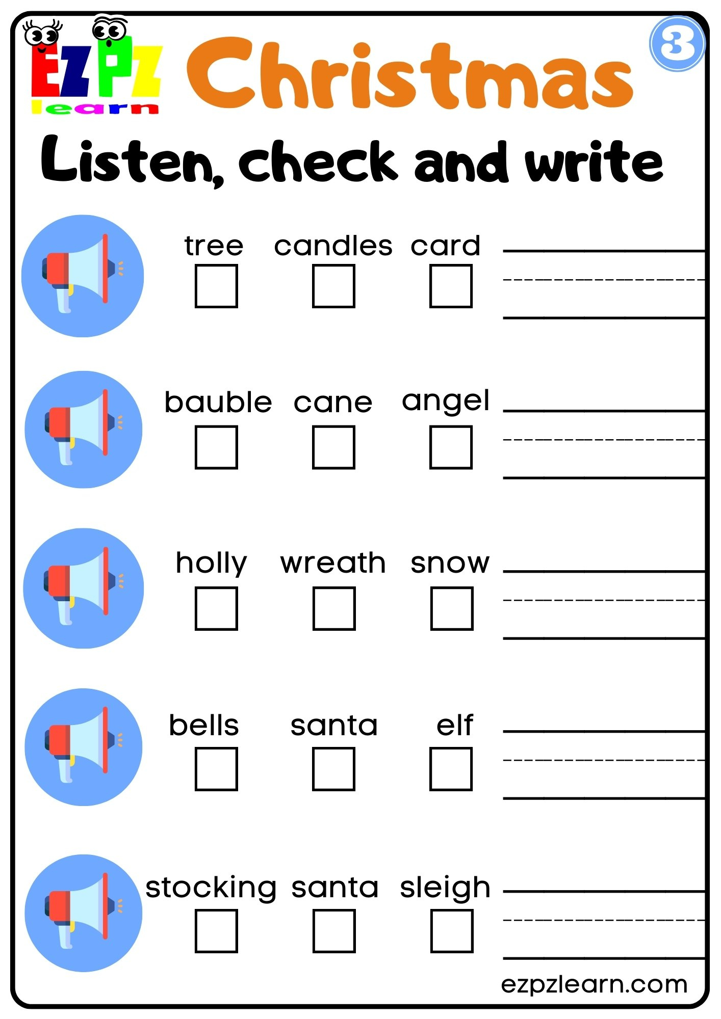 Christmas Interactive Worksheet Listen, Check And Write The Words intended for Christmas Worksheets For Esl Students