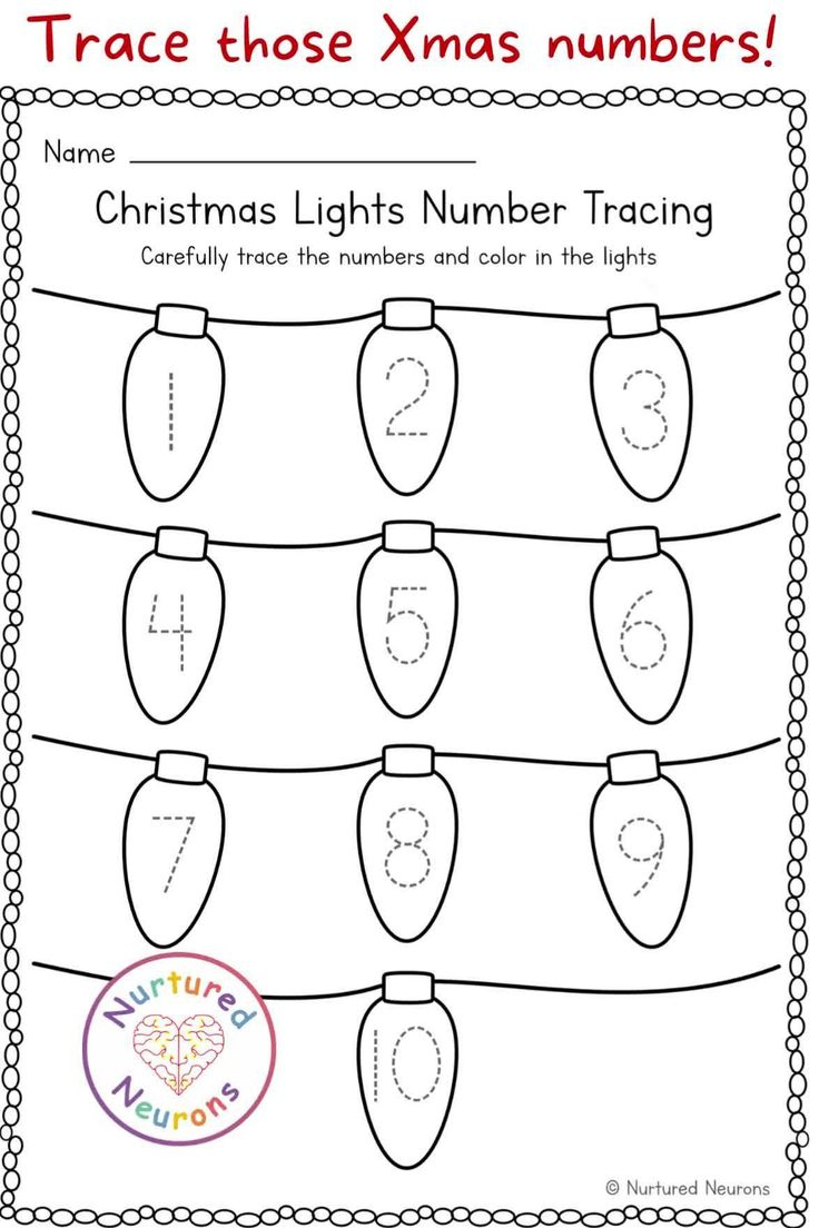 Christmas Lights Number Tracing Worksheet 1-10 (Xmas Kindergarten with regard to Christmas Number Tracing Worksheets