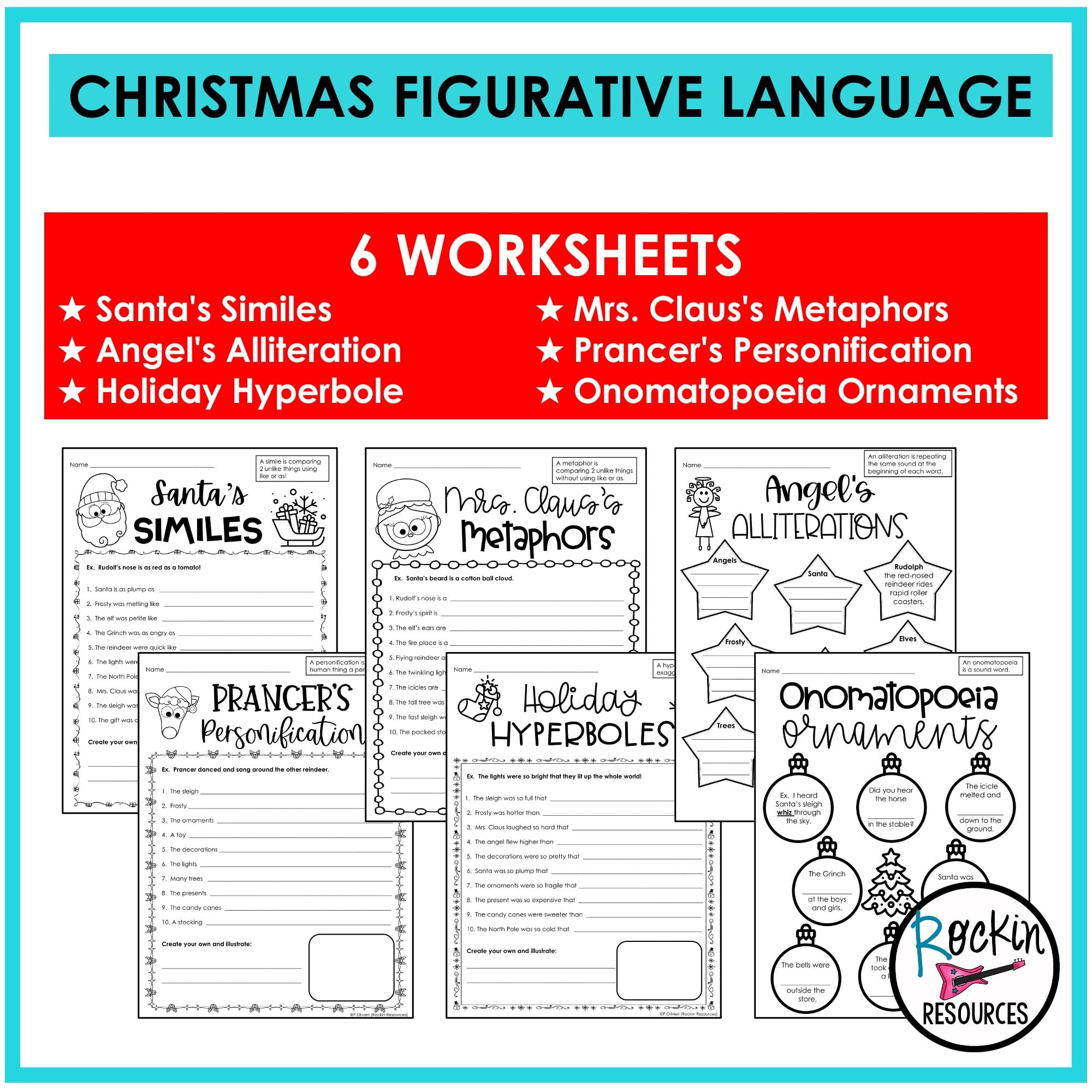 Christmas Literacy Bundle - Rockin Resources throughout Christmas Figurative Language Worksheets